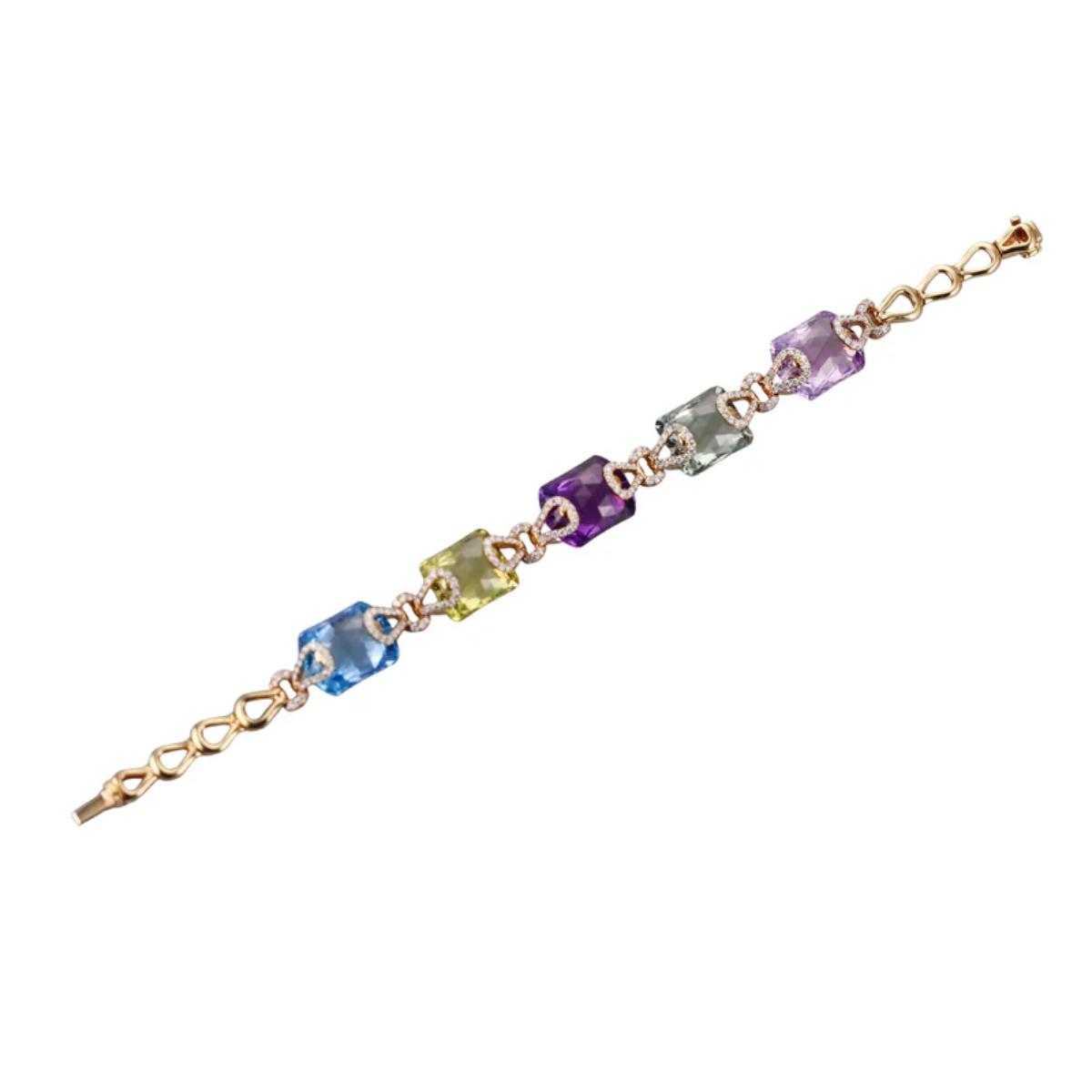 Gold Multi Color Gemstone Diamond Bracelet