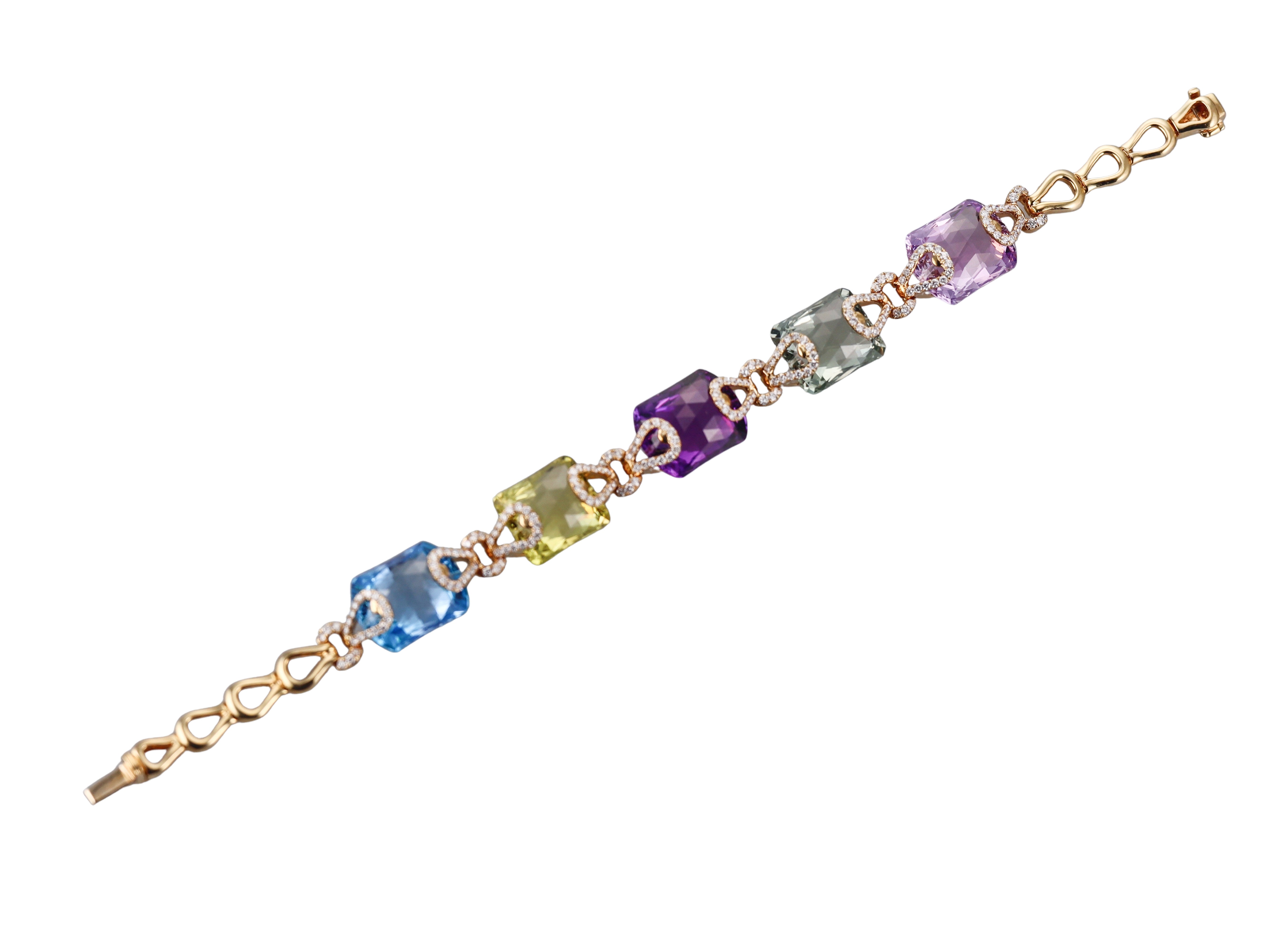Gold Multi Color Gemstone Diamond Bracelet