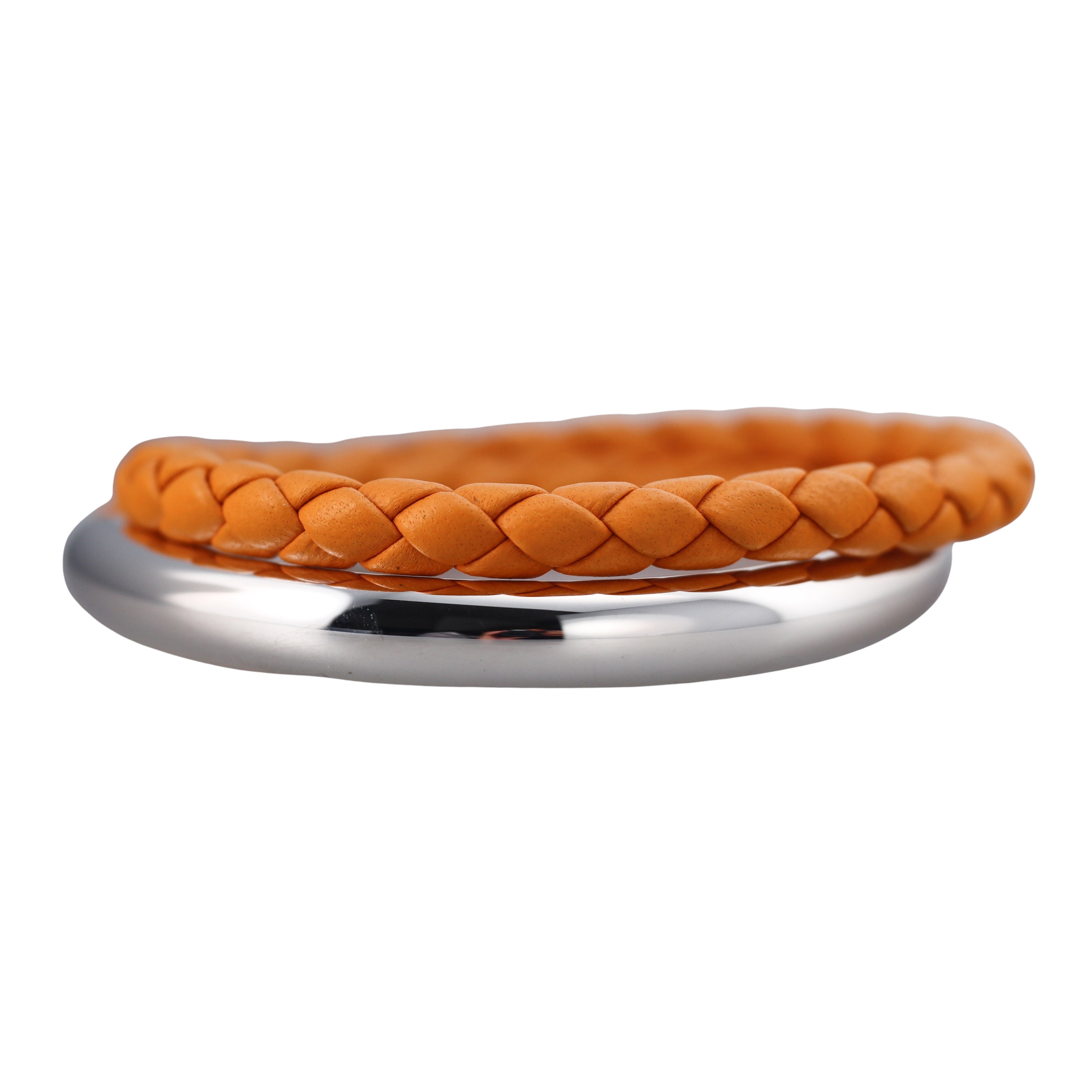 Christofle Sterling Silver Duo Complice Orange Leather Bracelet
