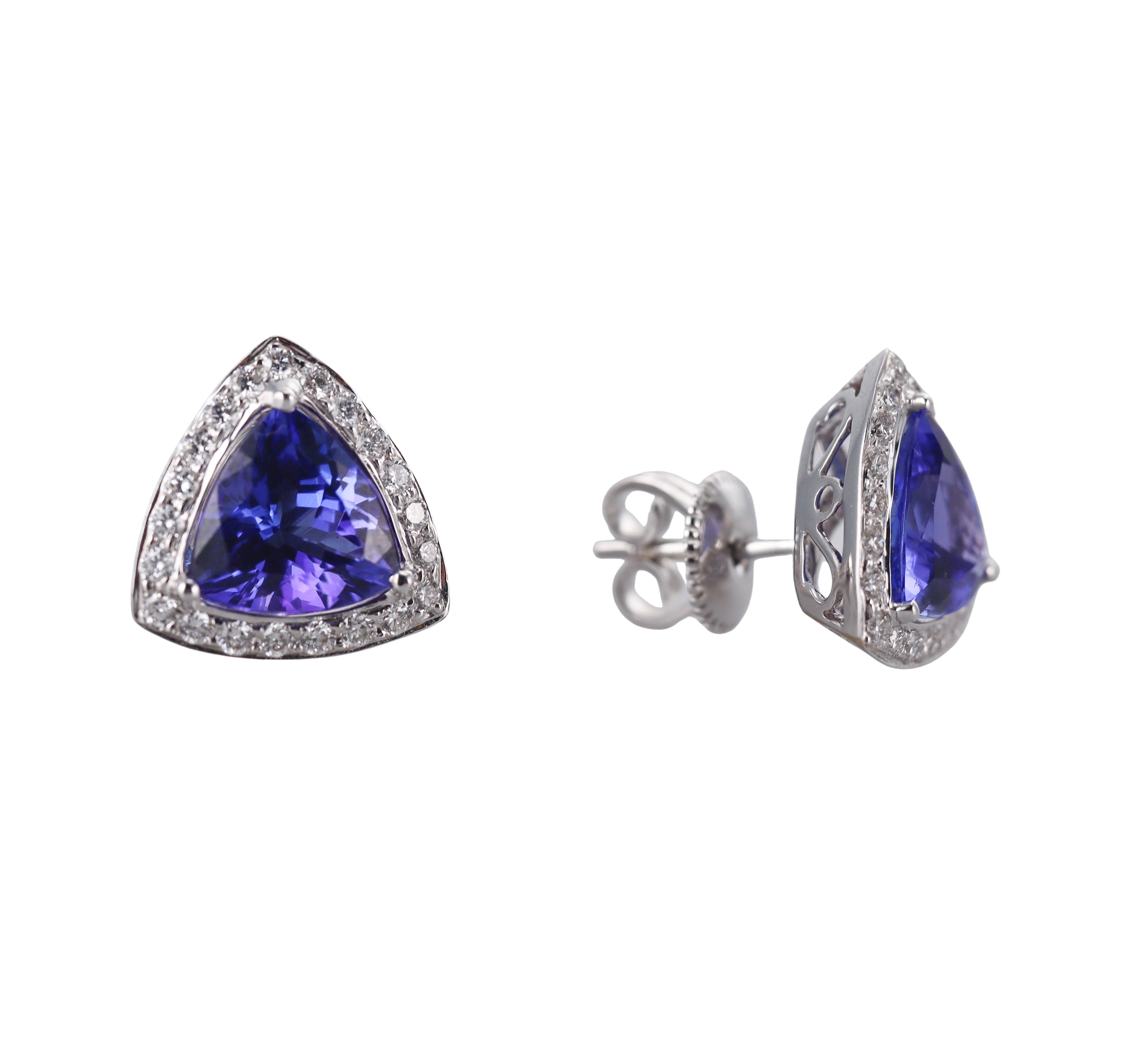 4.64ctw Tanzanite Diamond Gold Stud Earrings