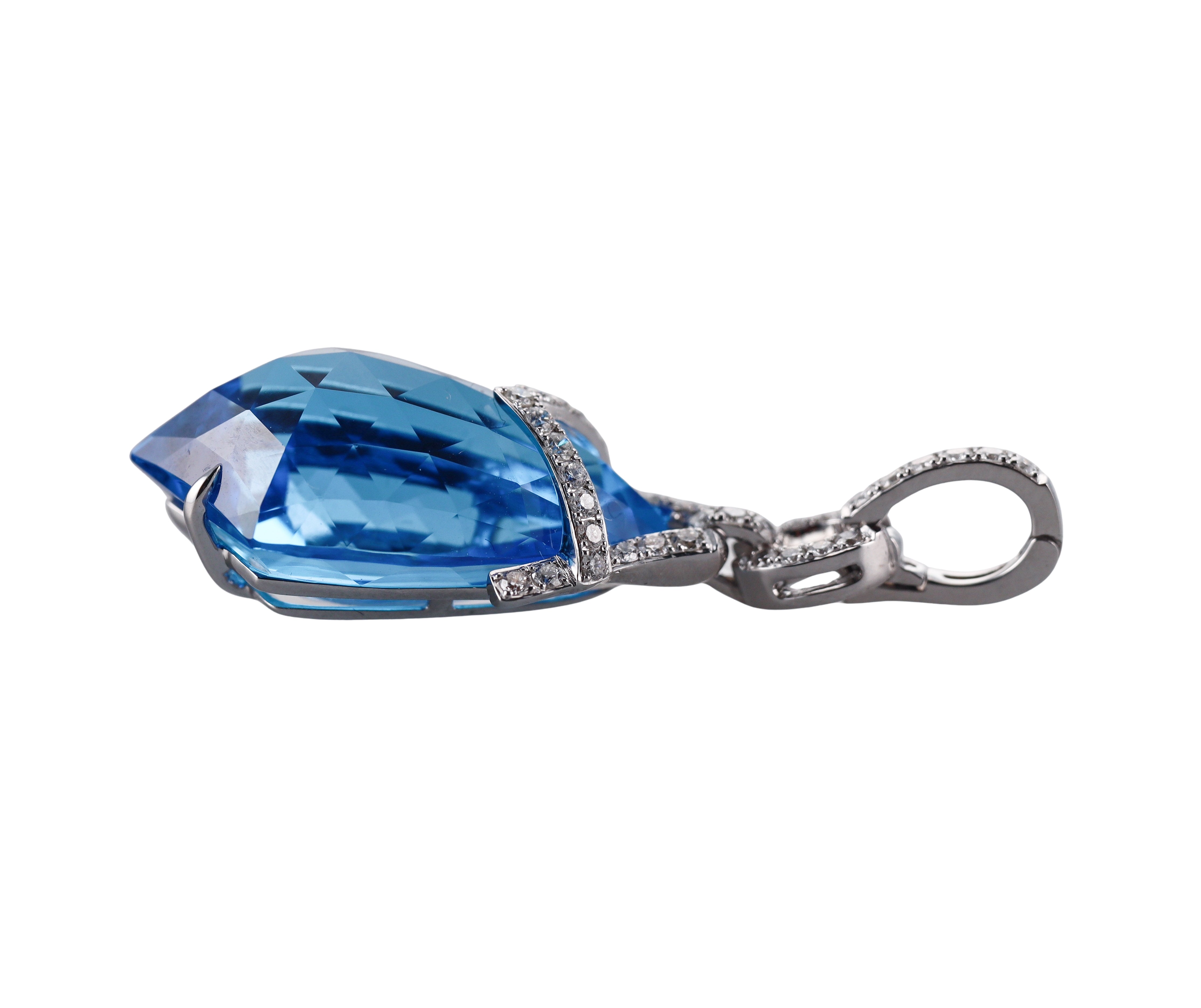 White Gold Diamond Blue Topaz Pendant