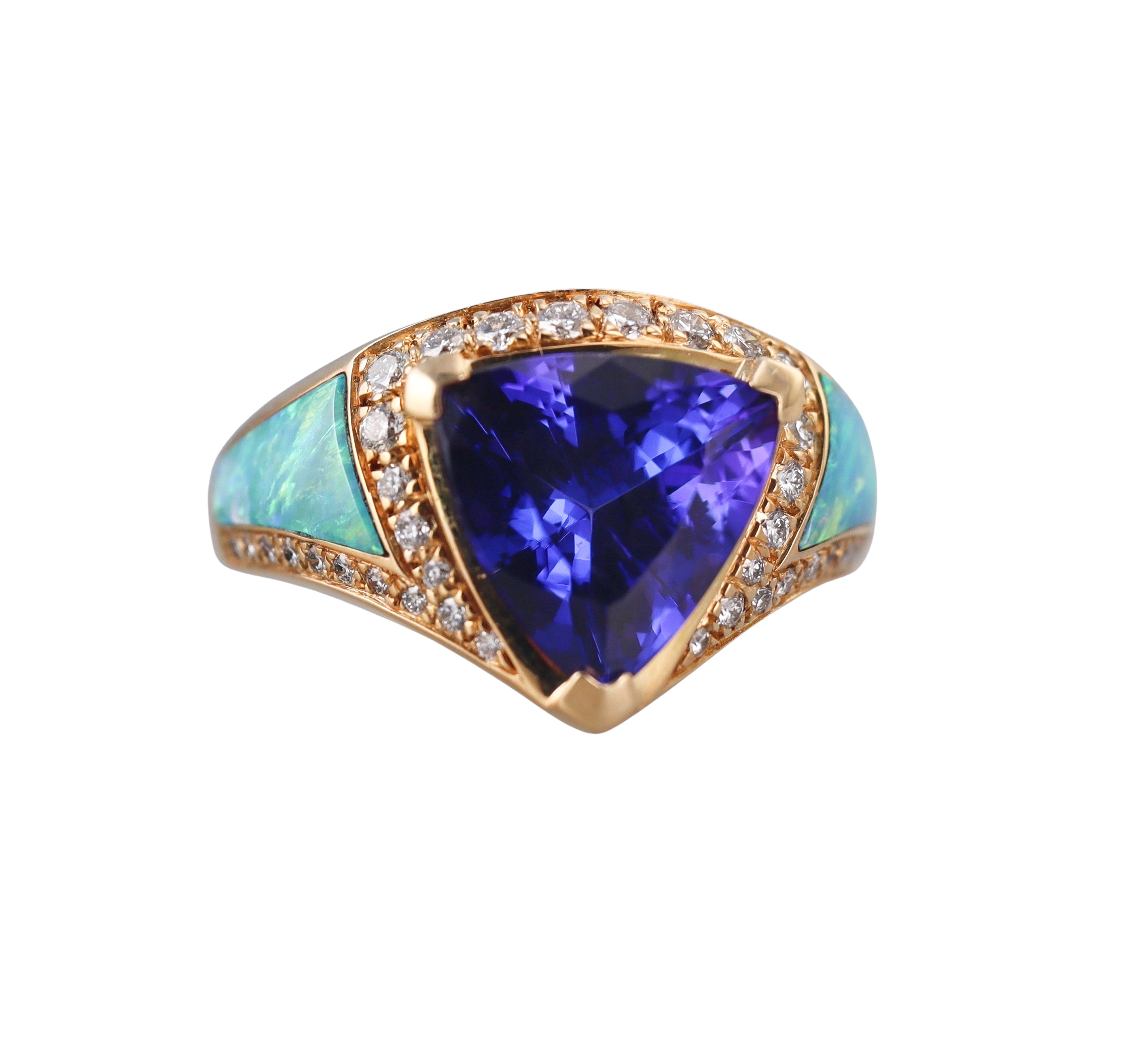 Kabana Yellow Gold Diamond Tanzanite Opal Ring