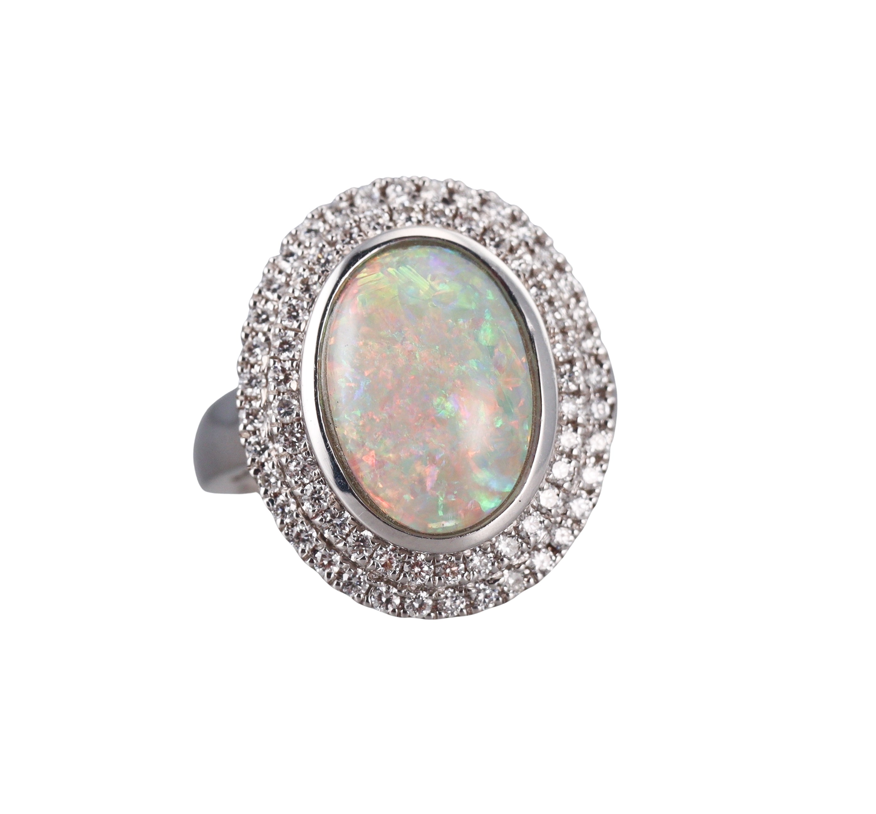 18k White Gold Diamond Opal Ring
