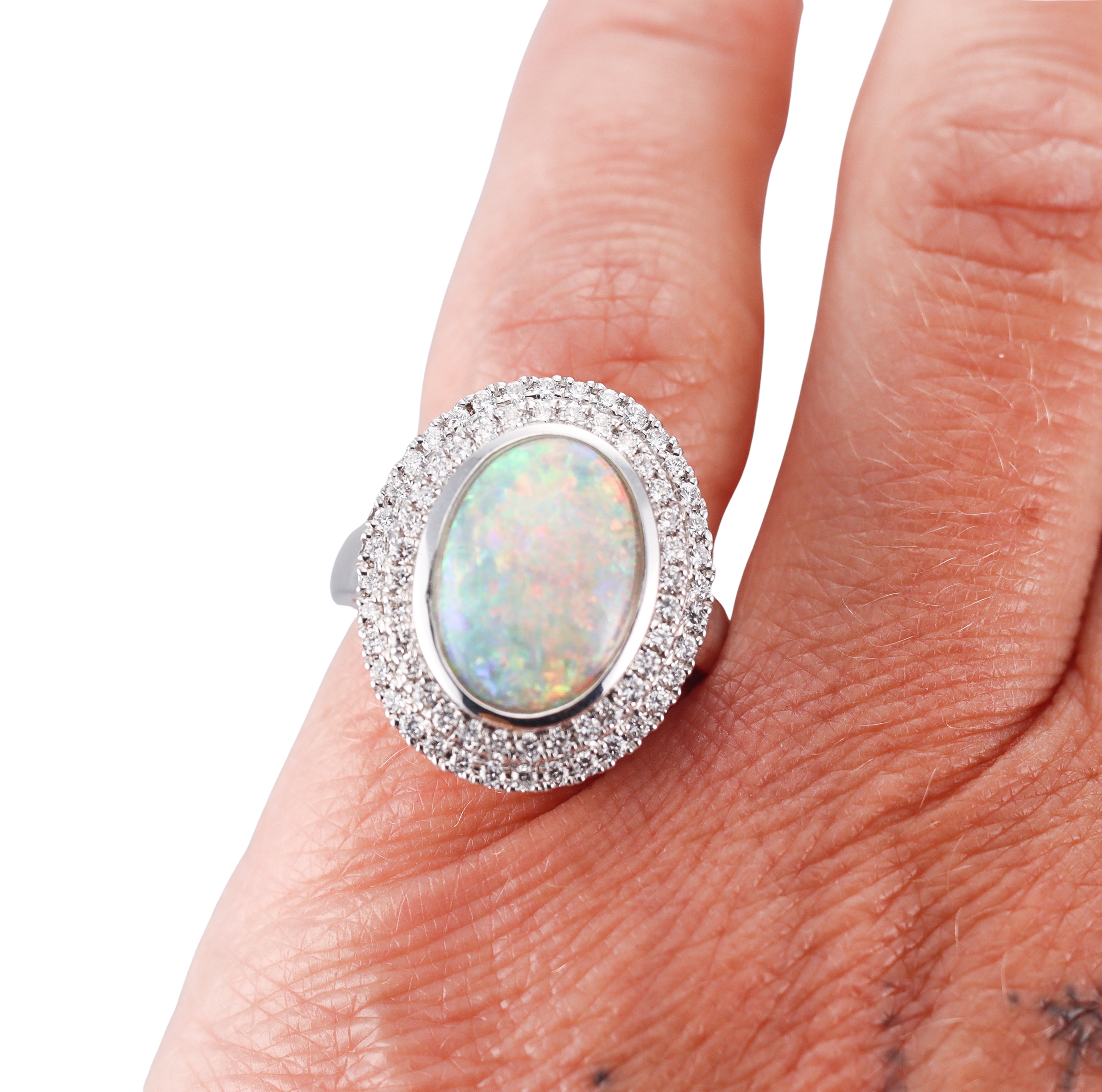 18k White Gold Diamond Opal Ring