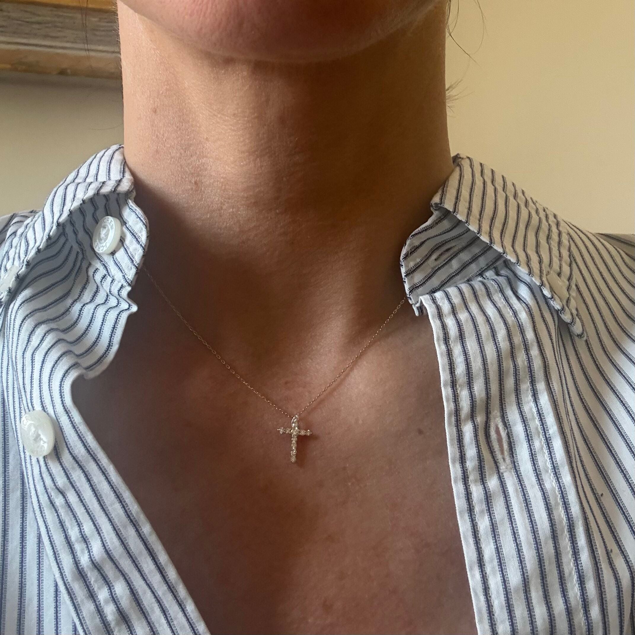 14k Solid Yellow Gold Lab Grown 0.30ctw Cross Pendant Necklace