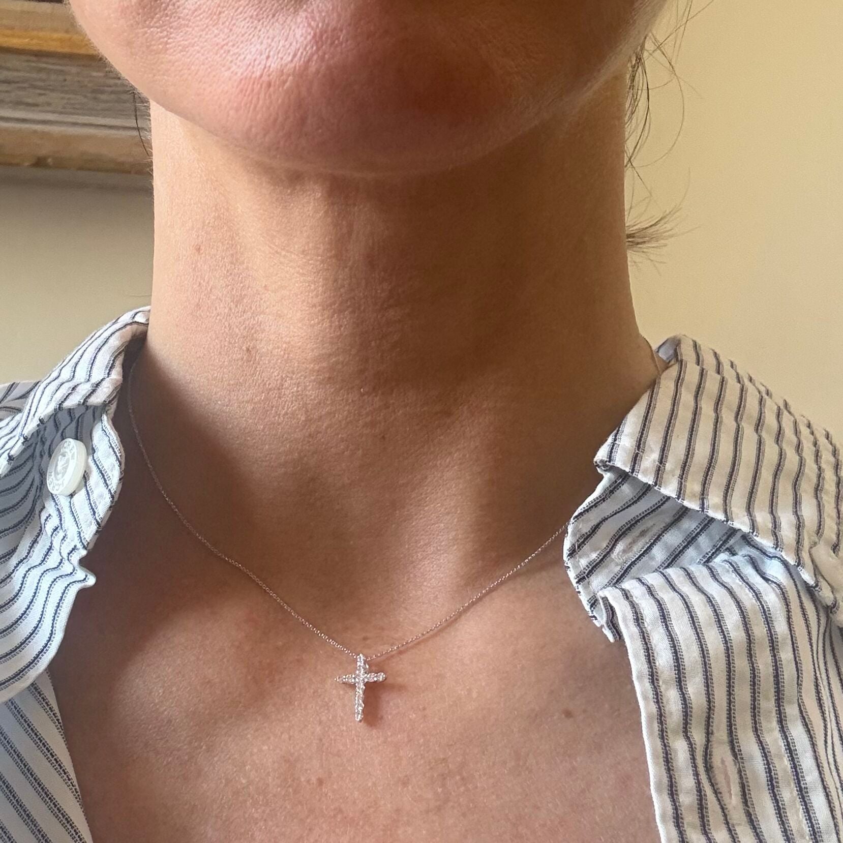 14k Solid Gold Lab Grown 0.30ctw Cross Pendant Necklace