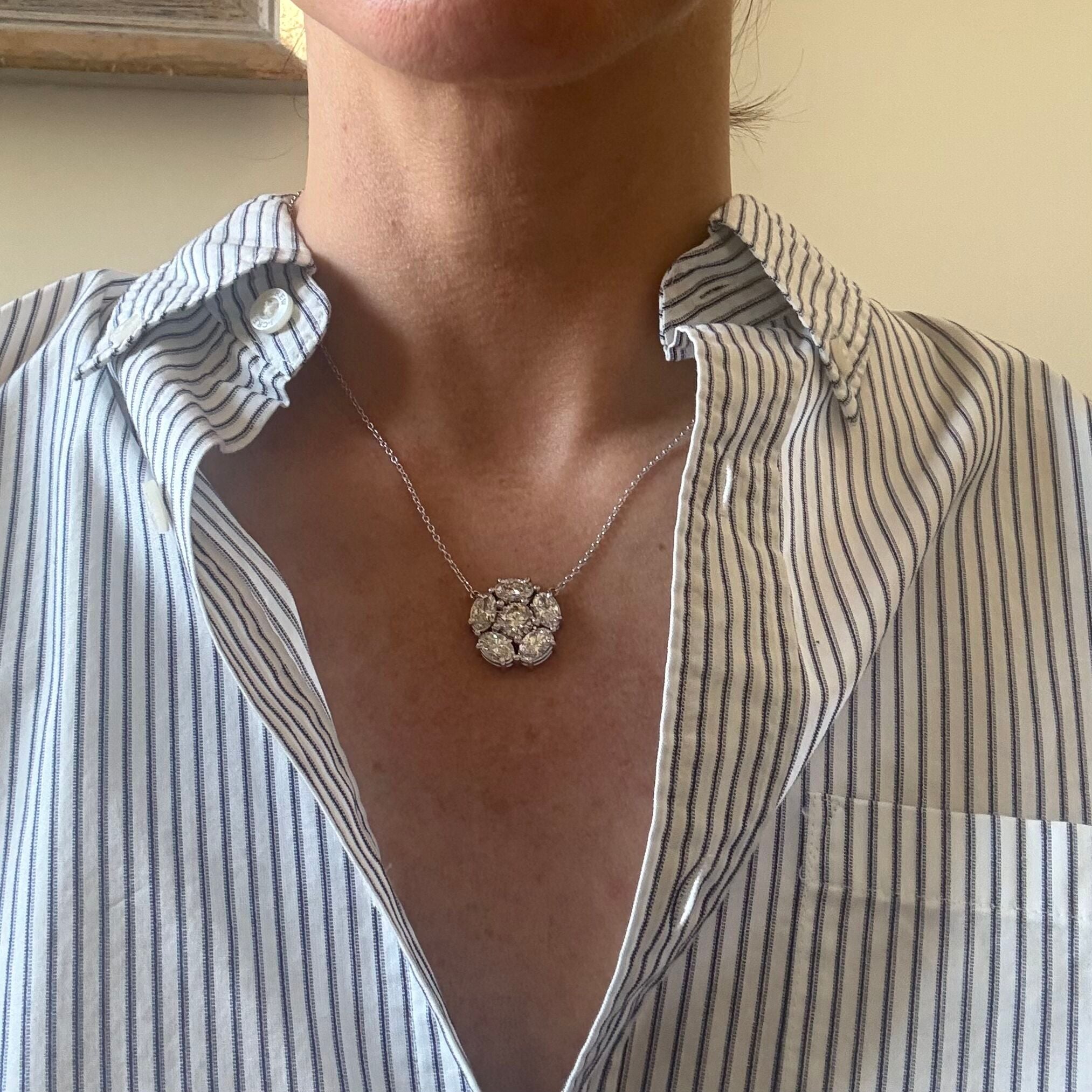 18k Solid Gold Lab Grown 7.10ctw Diamond Cluster Pendant Necklace