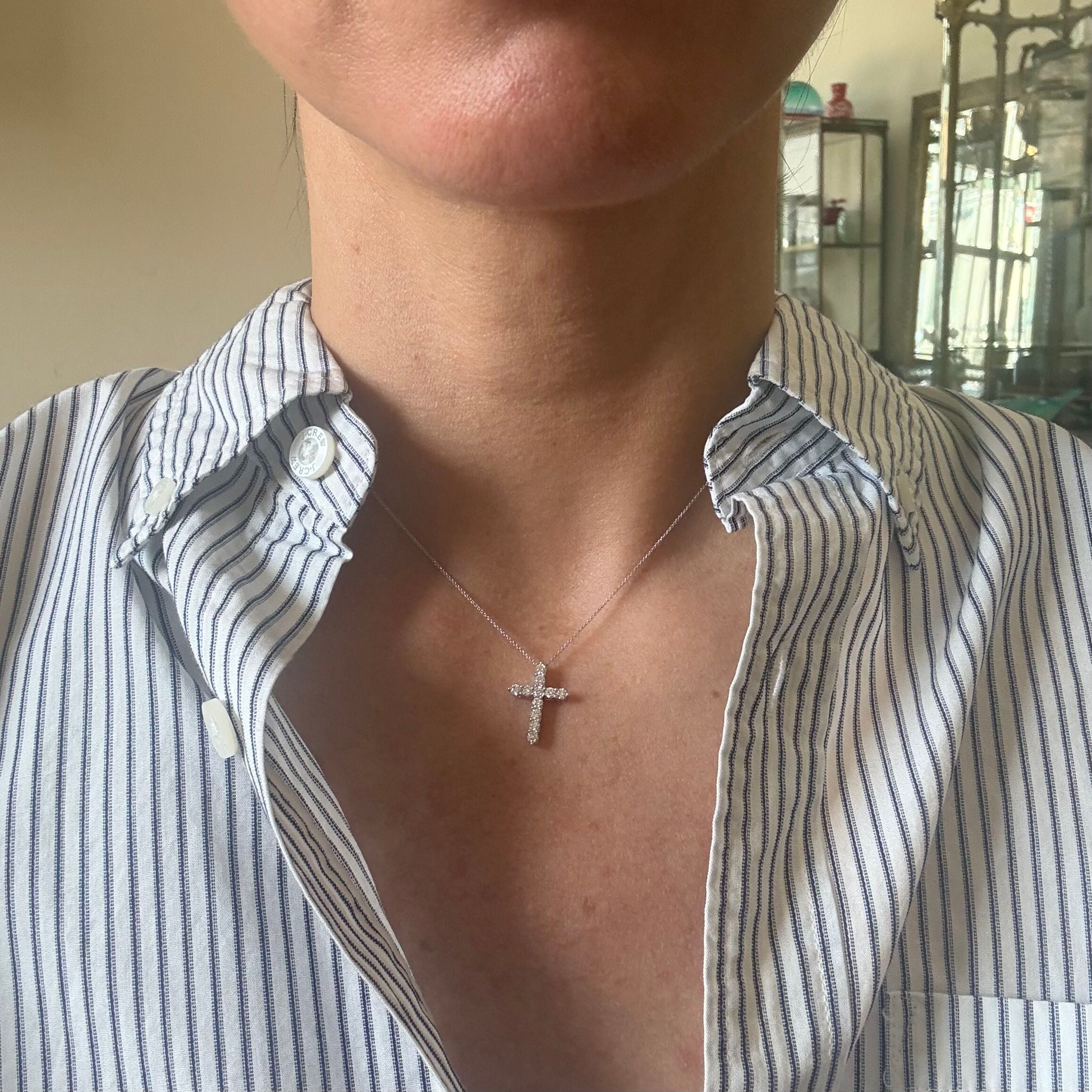 14k Solid Gold Lab Grown 0.65ctw Cross Pendant Necklace