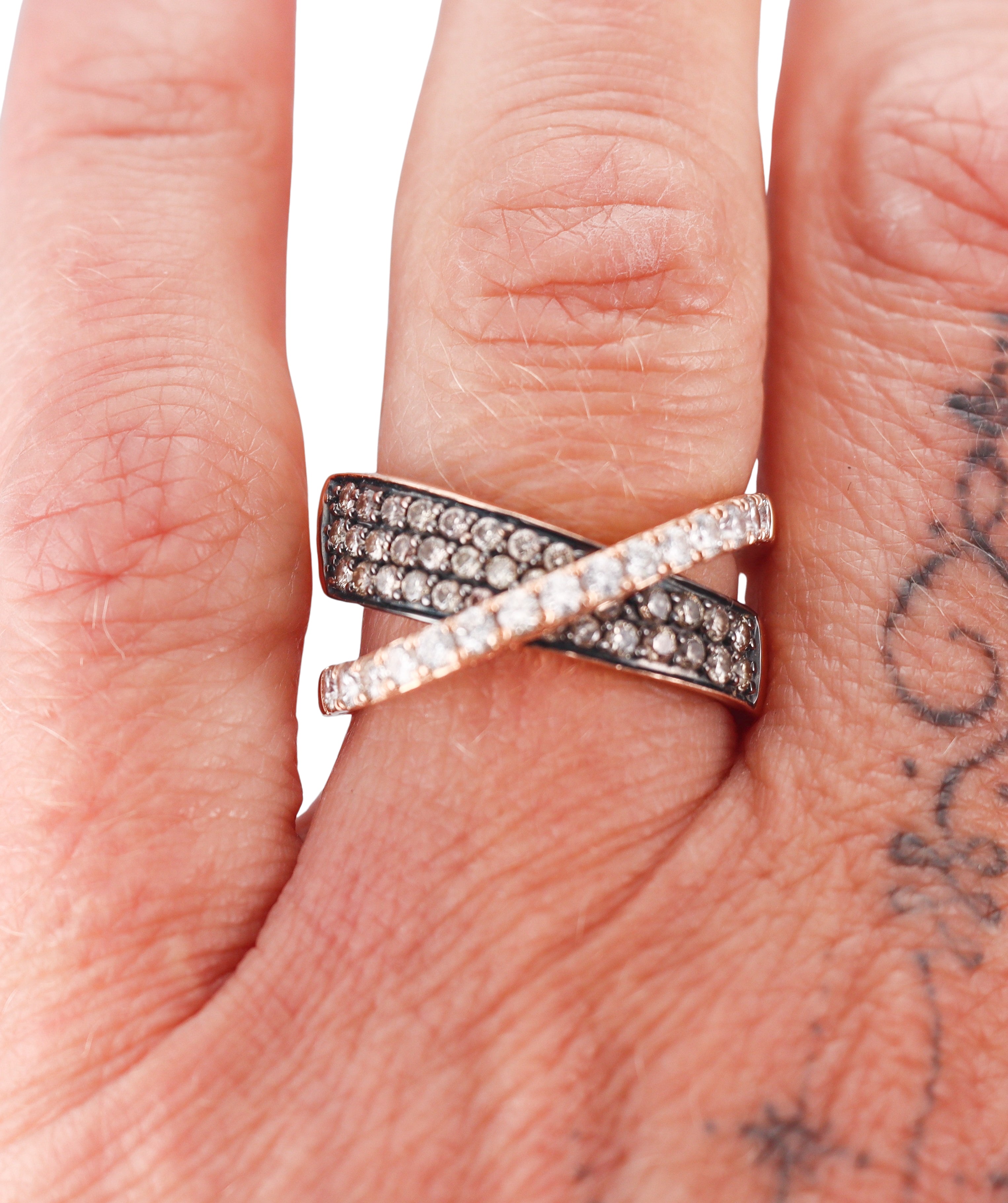 LeVian Le Vian Rose Gold White Fancy Diamond Crossover Band Ring