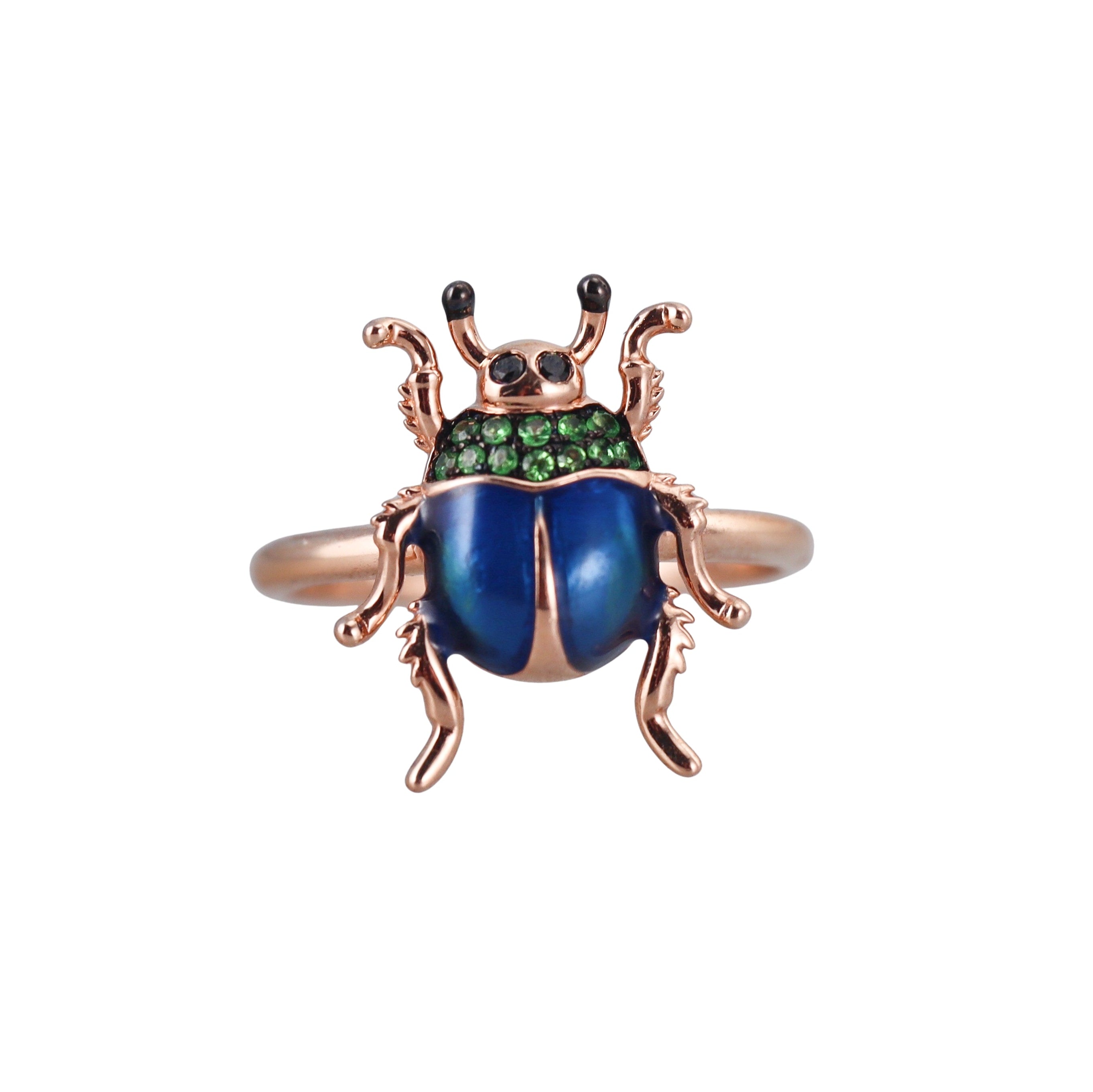Effy Rose Gold Black Diamond Tsavorite Enamel Beetle Ring