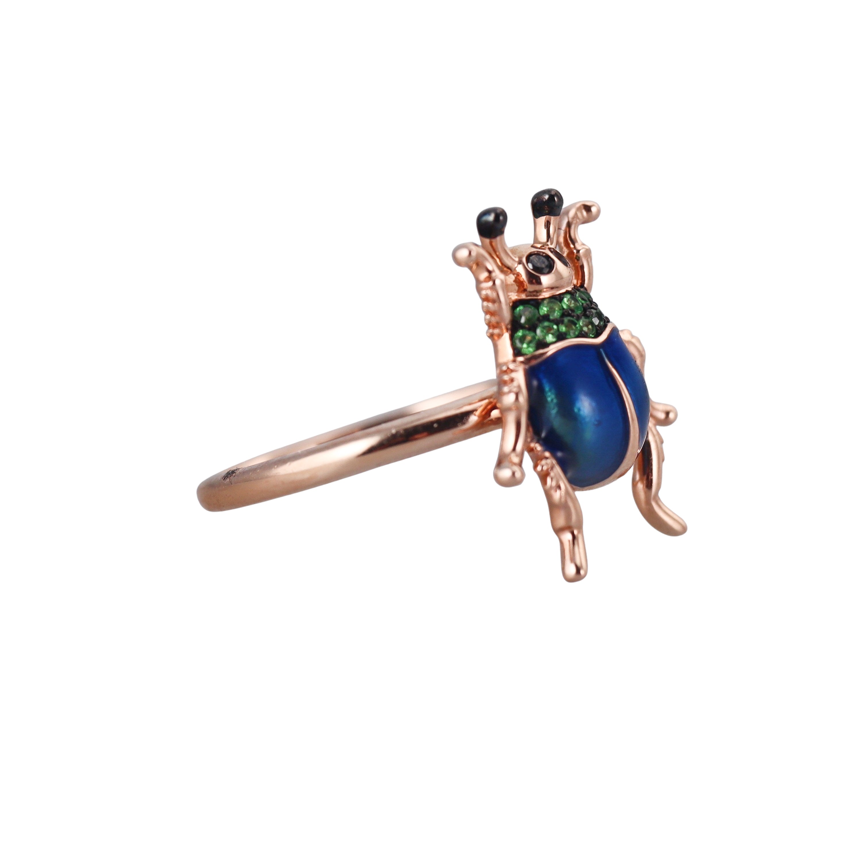 Effy Rose Gold Black Diamond Tsavorite Enamel Beetle Ring
