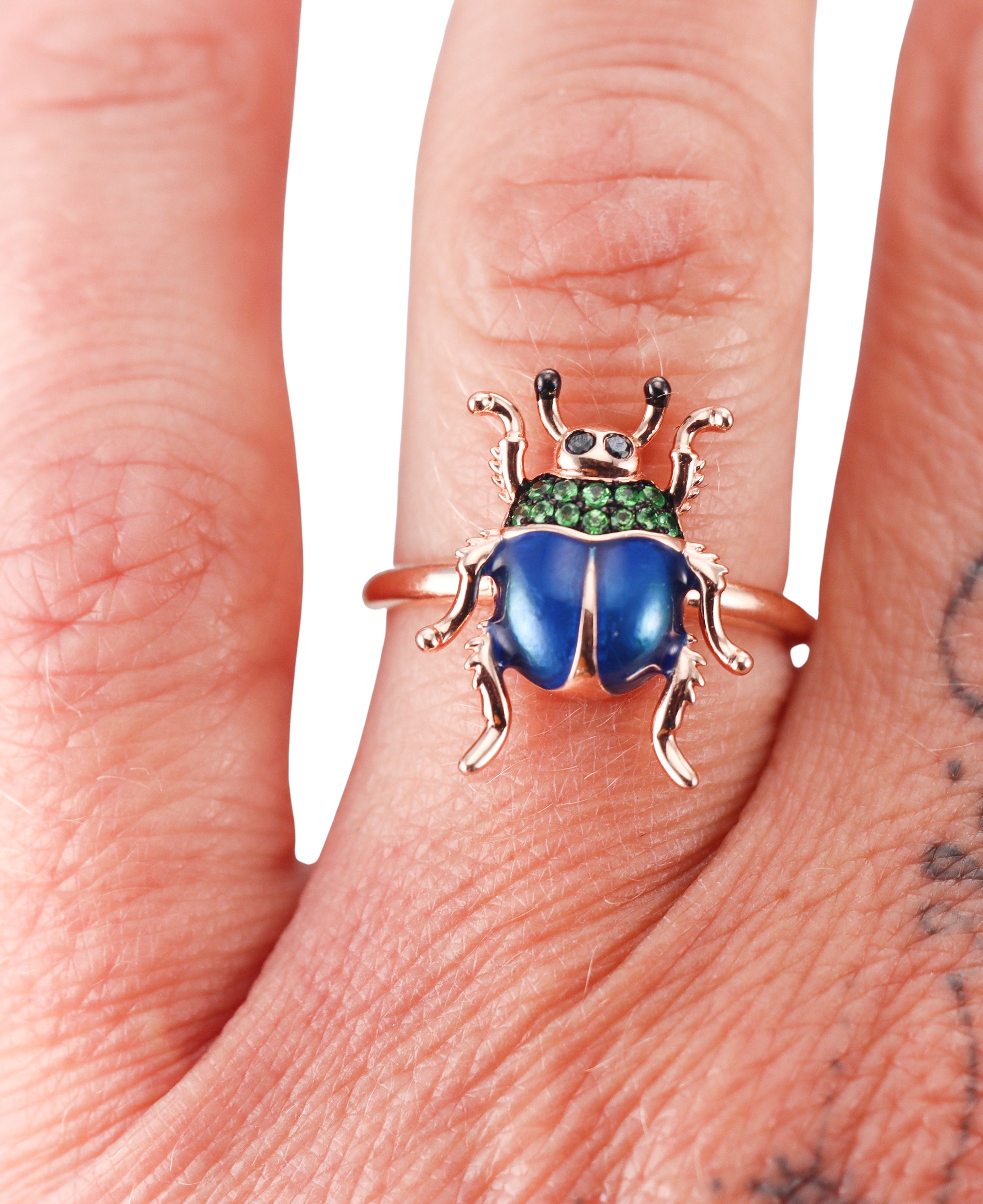 Effy Rose Gold Black Diamond Tsavorite Enamel Beetle Ring