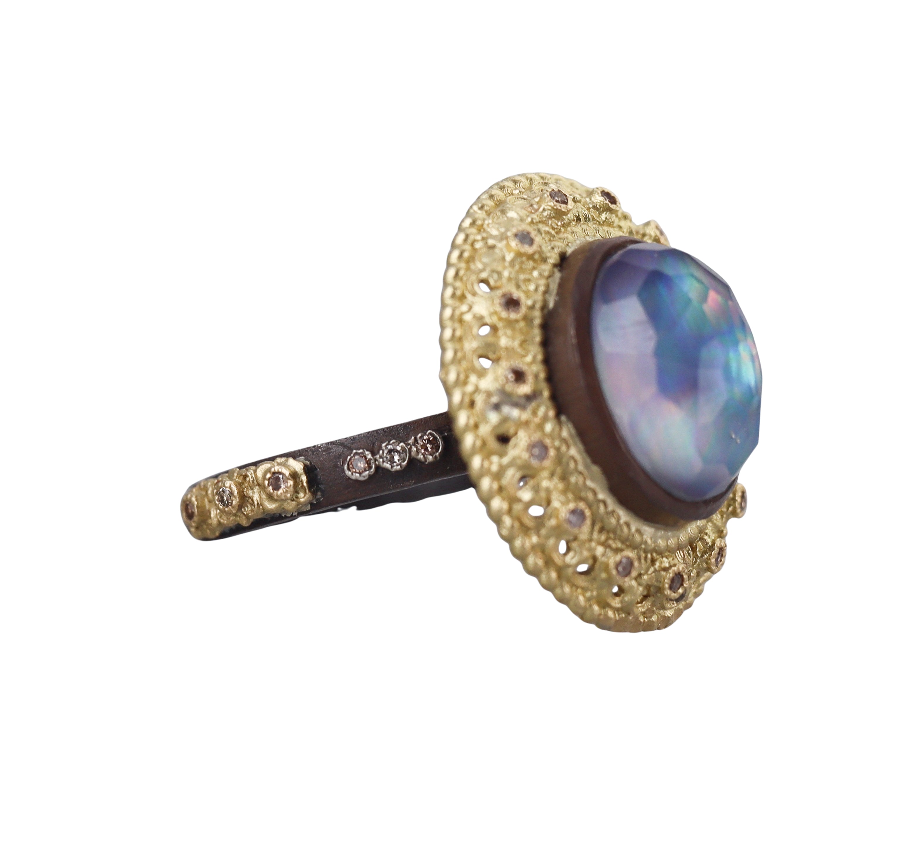 Armenta Gold Silver Mother Of Pearl Fancy Diamond Ring