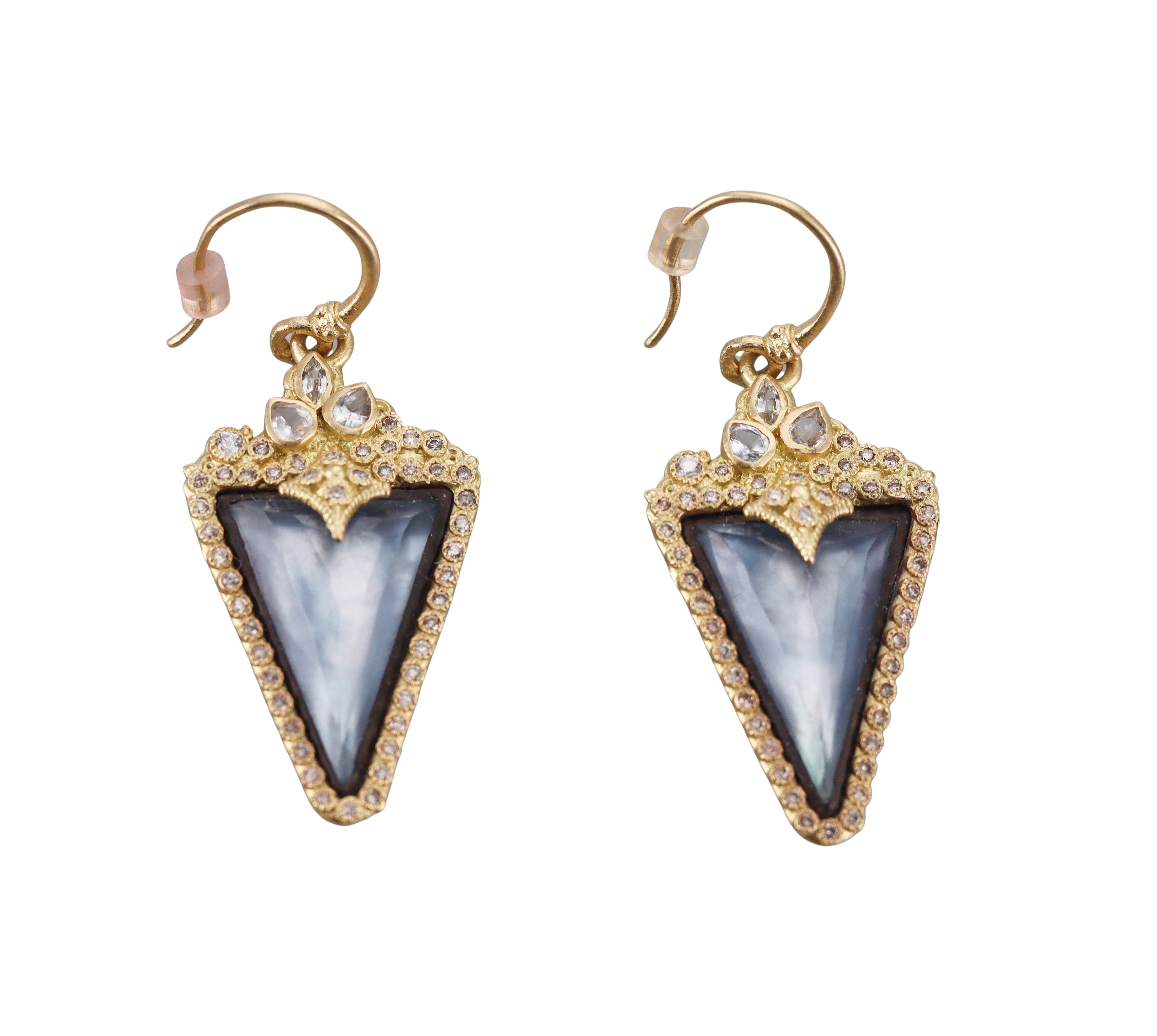 Armenta Gold Sterling Silver Mother Of Pearl Diamond Drop Earrings