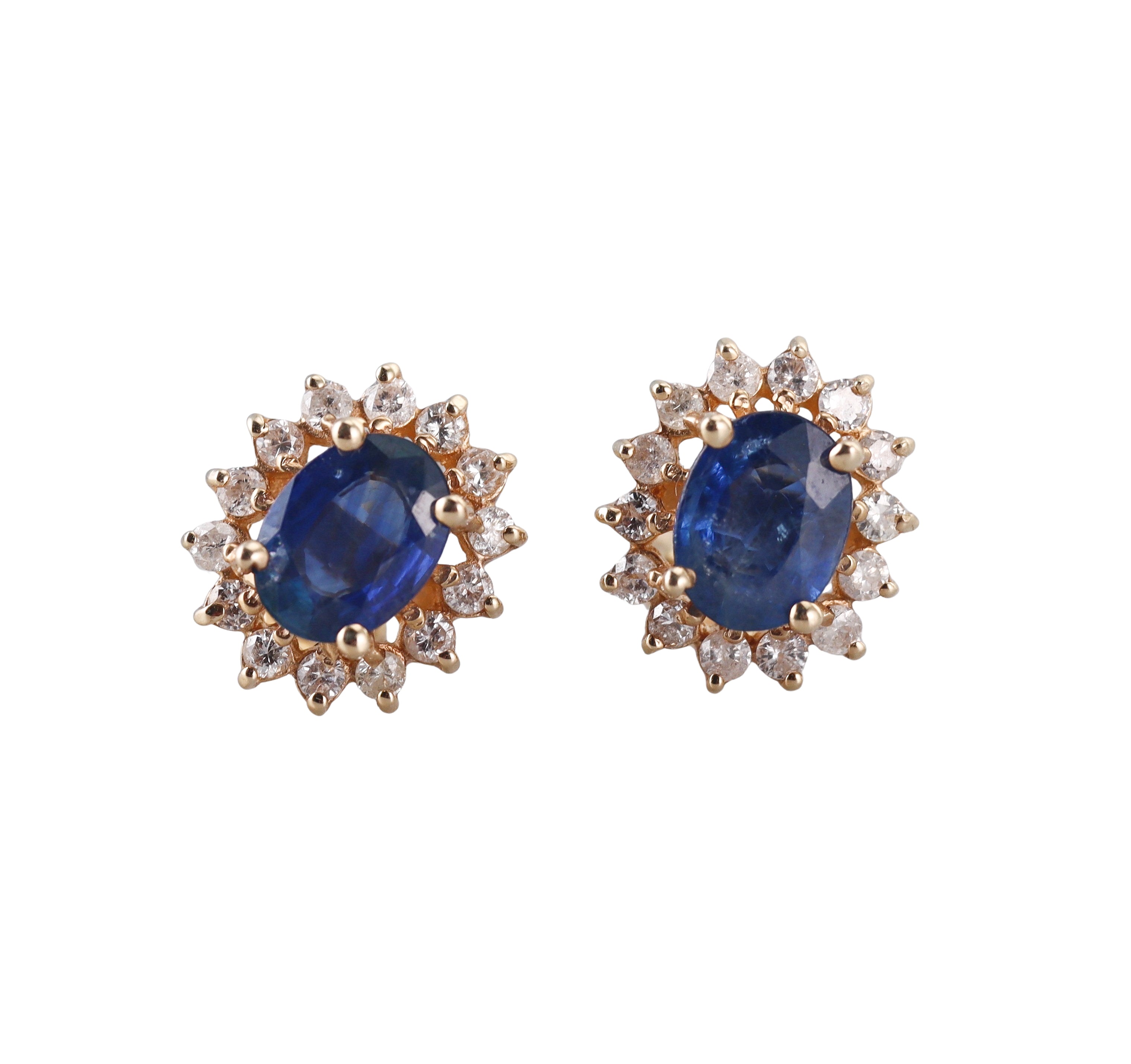 14k Gold Diamond Sapphire Cluster Earrings