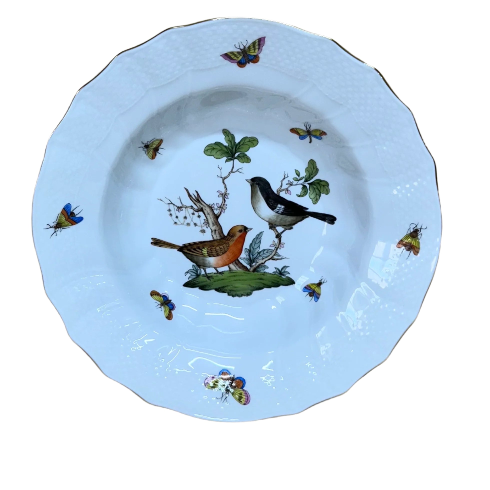 Herend Porcelain Rothschild Bird Large Rim Soup Bowl 1503-0-00/RO-5