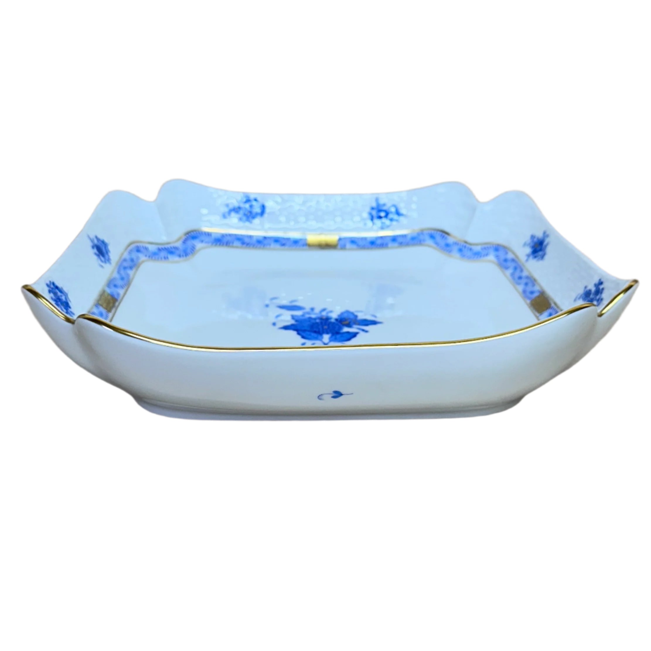 Herend Porcelain Chinese Bouquet Gold Blue Square Fruit Dish 181-0-22/AB