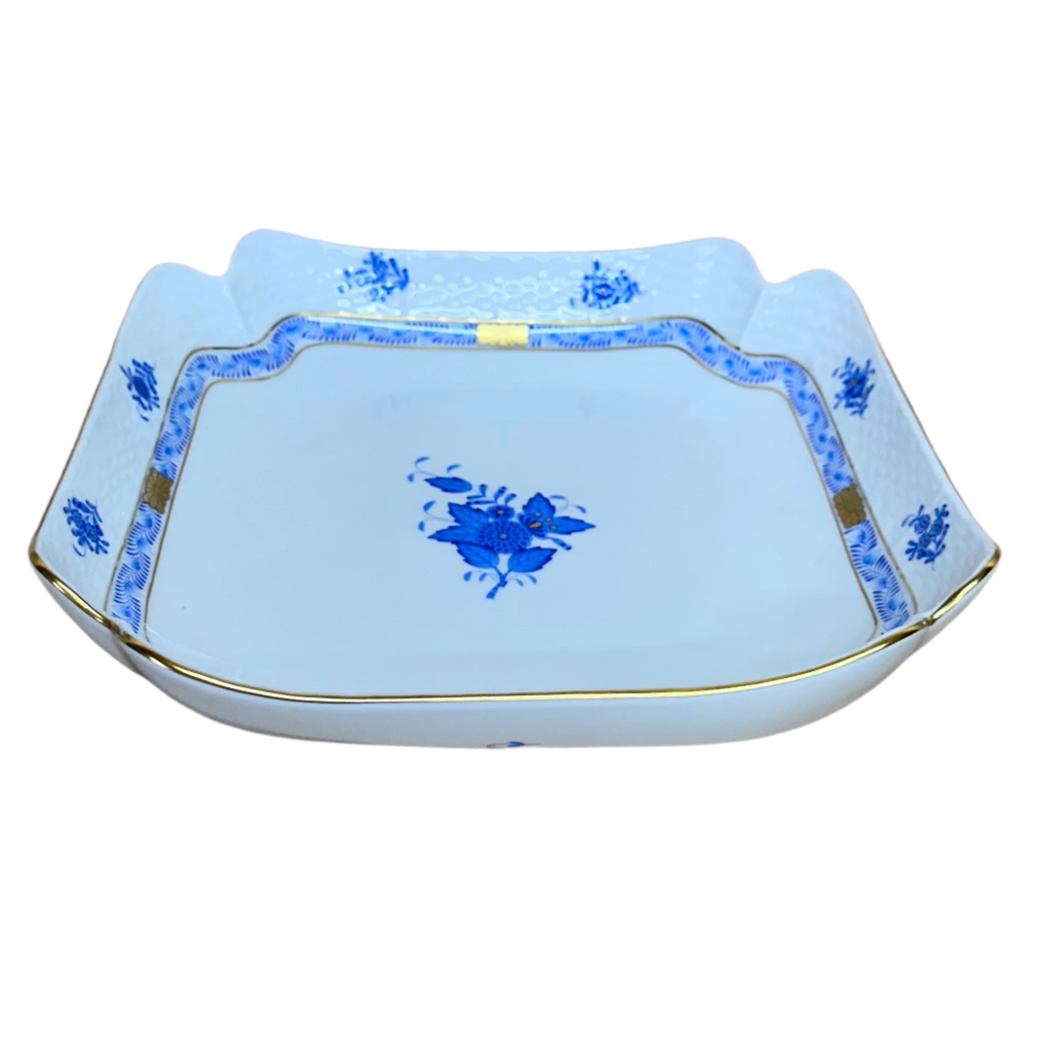 Herend Porcelain Chinese Bouquet Gold Blue Square Fruit Dish 181-0-22/AB