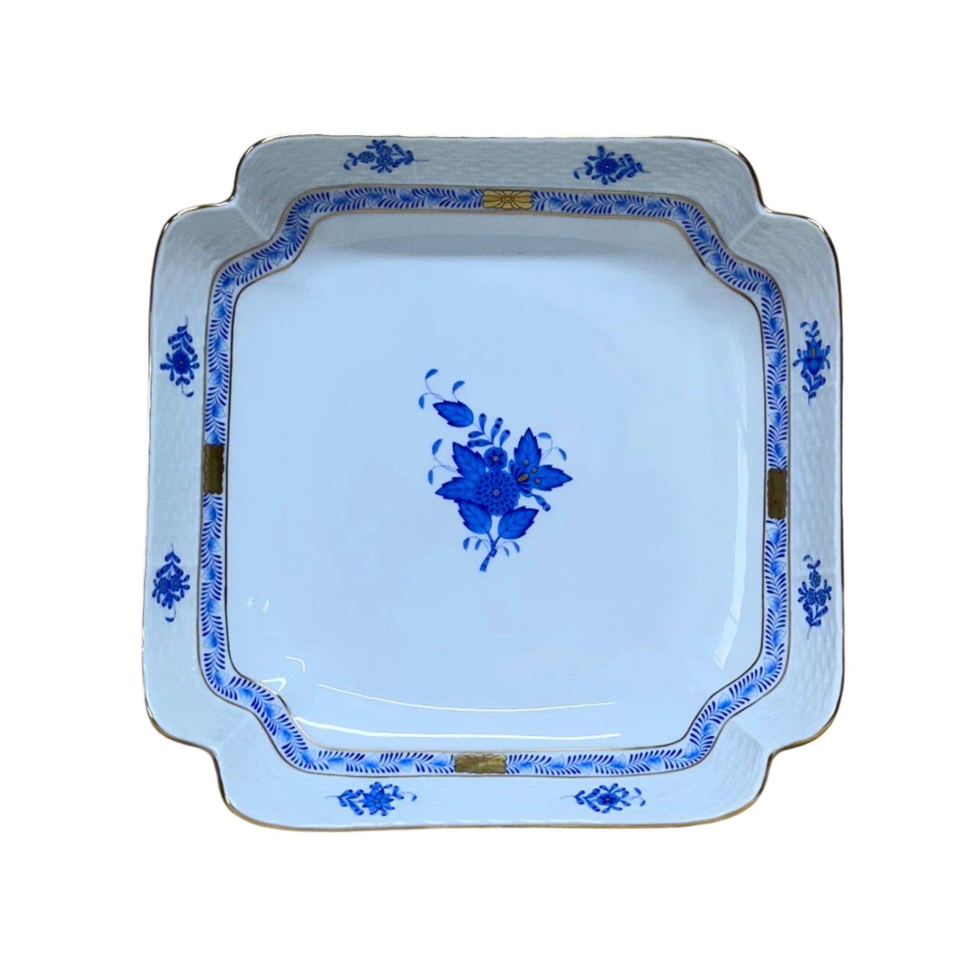 Herend Porcelain Chinese Bouquet Gold Blue Square Fruit Dish 181-0-22/AB