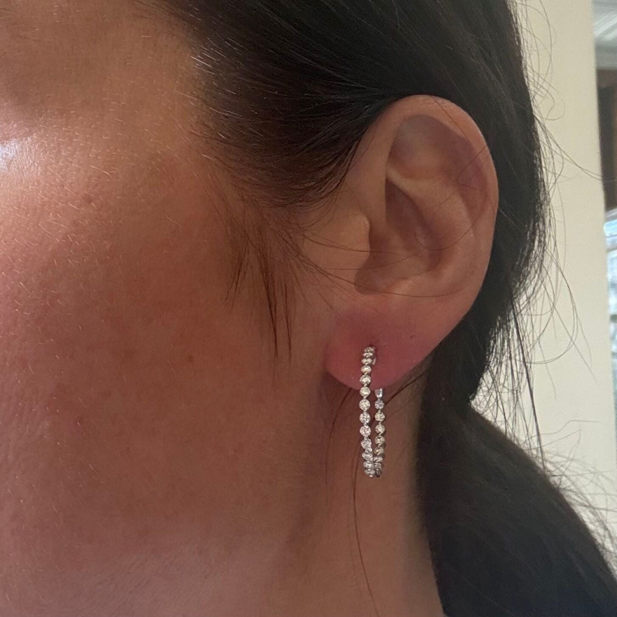 14k Solid Gold Lab Grown 1.60ctw Diamond Hoop Earrings