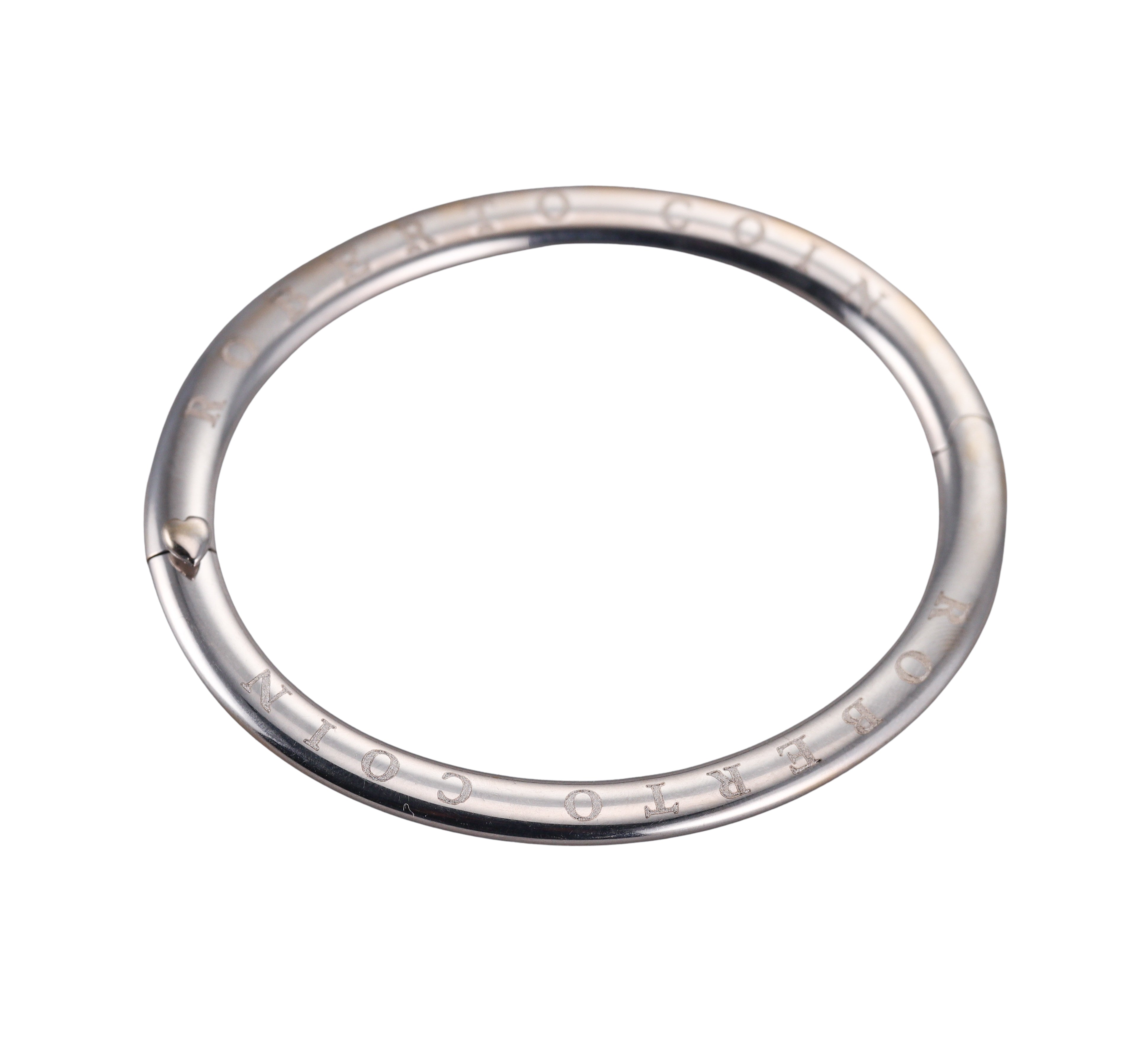 Roberto Coin Vintage White Gold Oval Engraved Hinged Bangle Bracelet