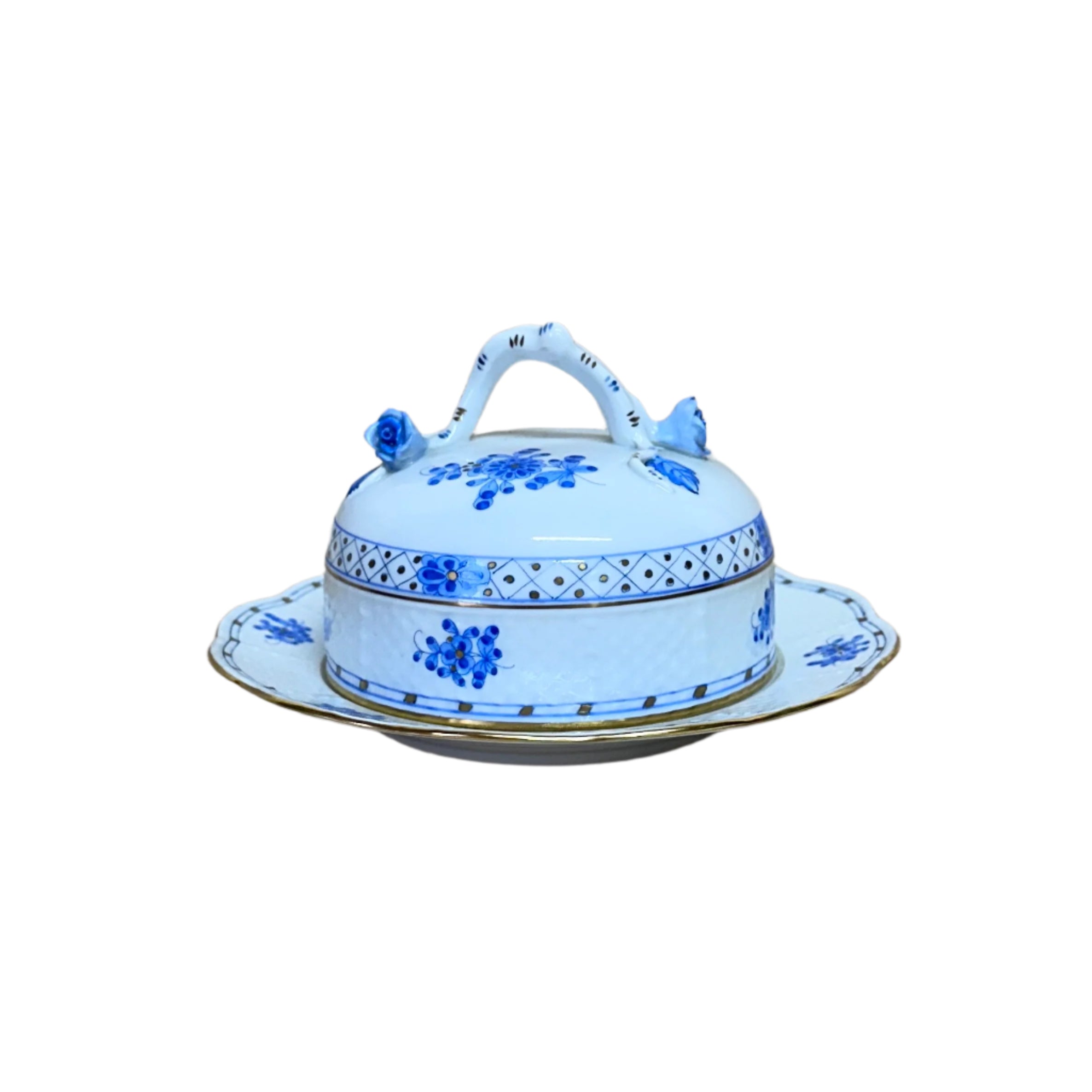 Herend Blue Garden Round Covered Butter Dish 393/WB-3