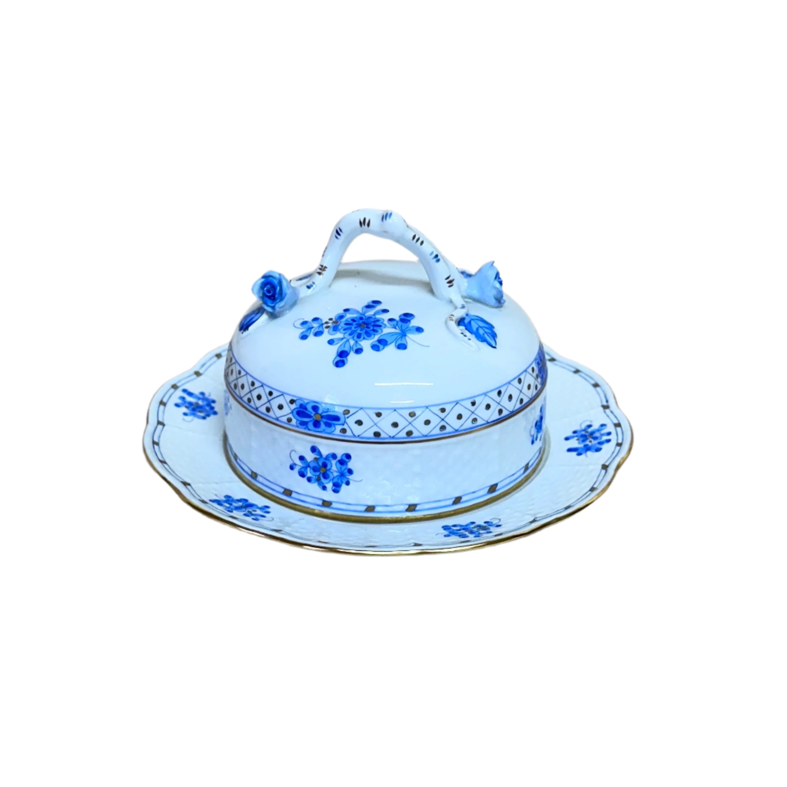 Herend Blue Garden Round Covered Butter Dish 393/WB-3