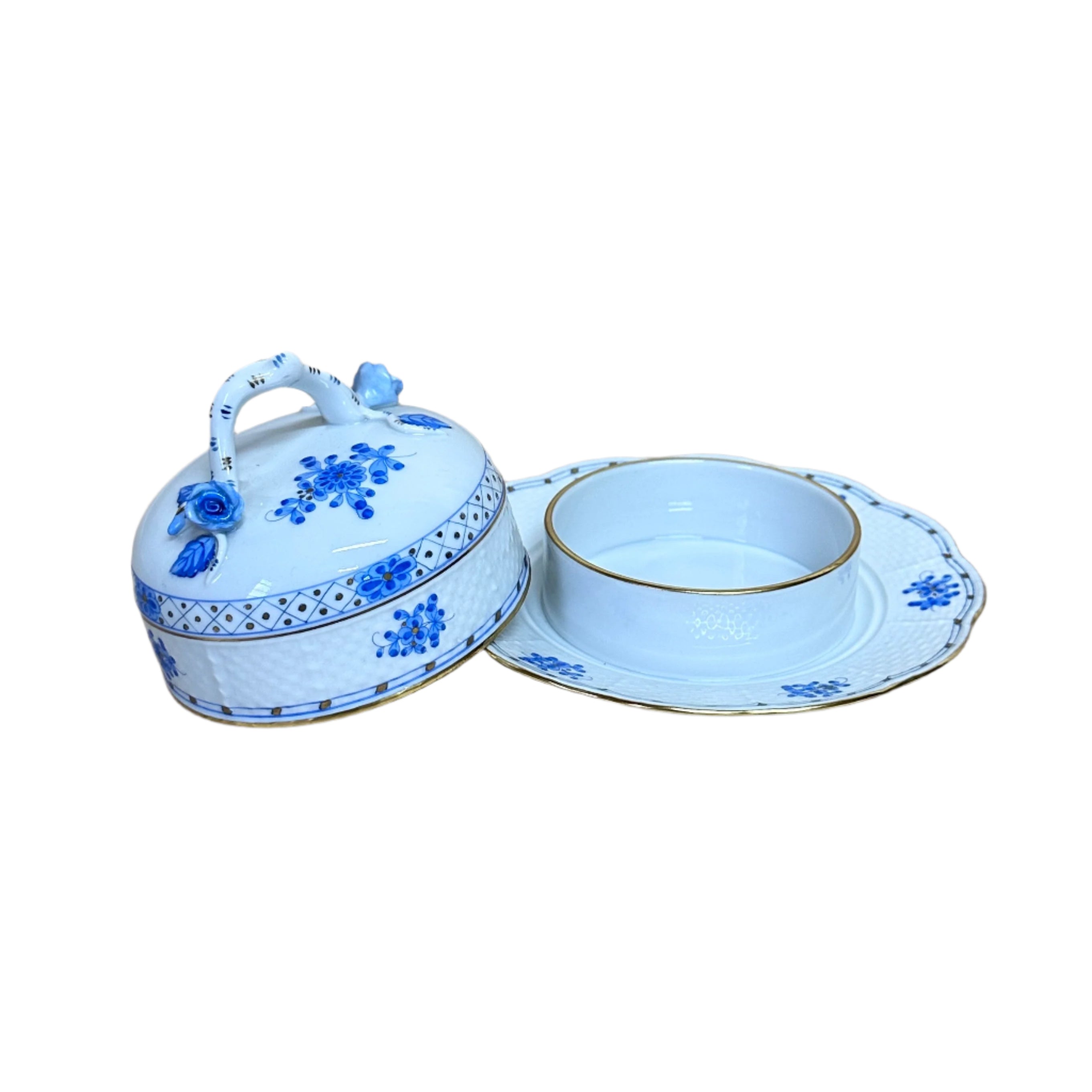 Herend Blue Garden Round Covered Butter Dish 393/WB-3