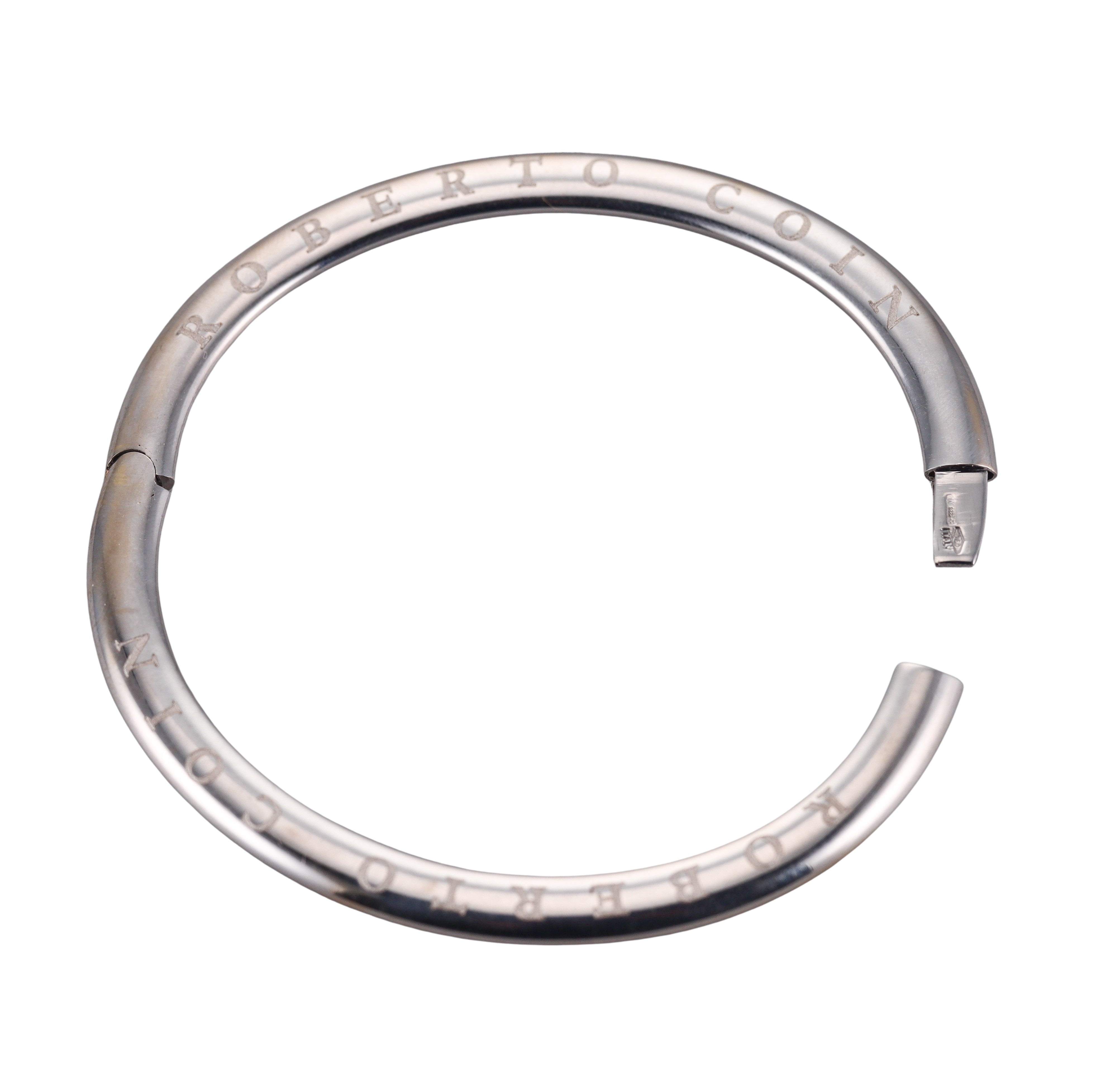 Roberto Coin Vintage White Gold Oval Engraved Hinged Bangle Bracelet