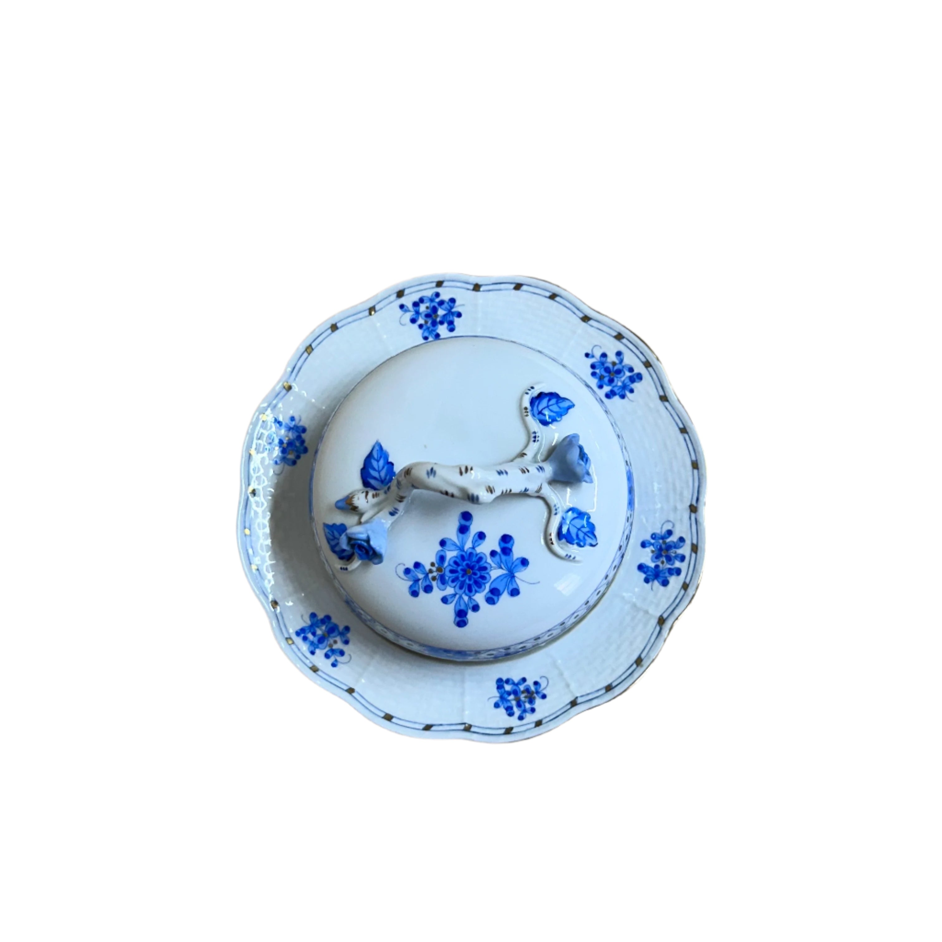 Herend Blue Garden Round Covered Butter Dish 393/WB-3