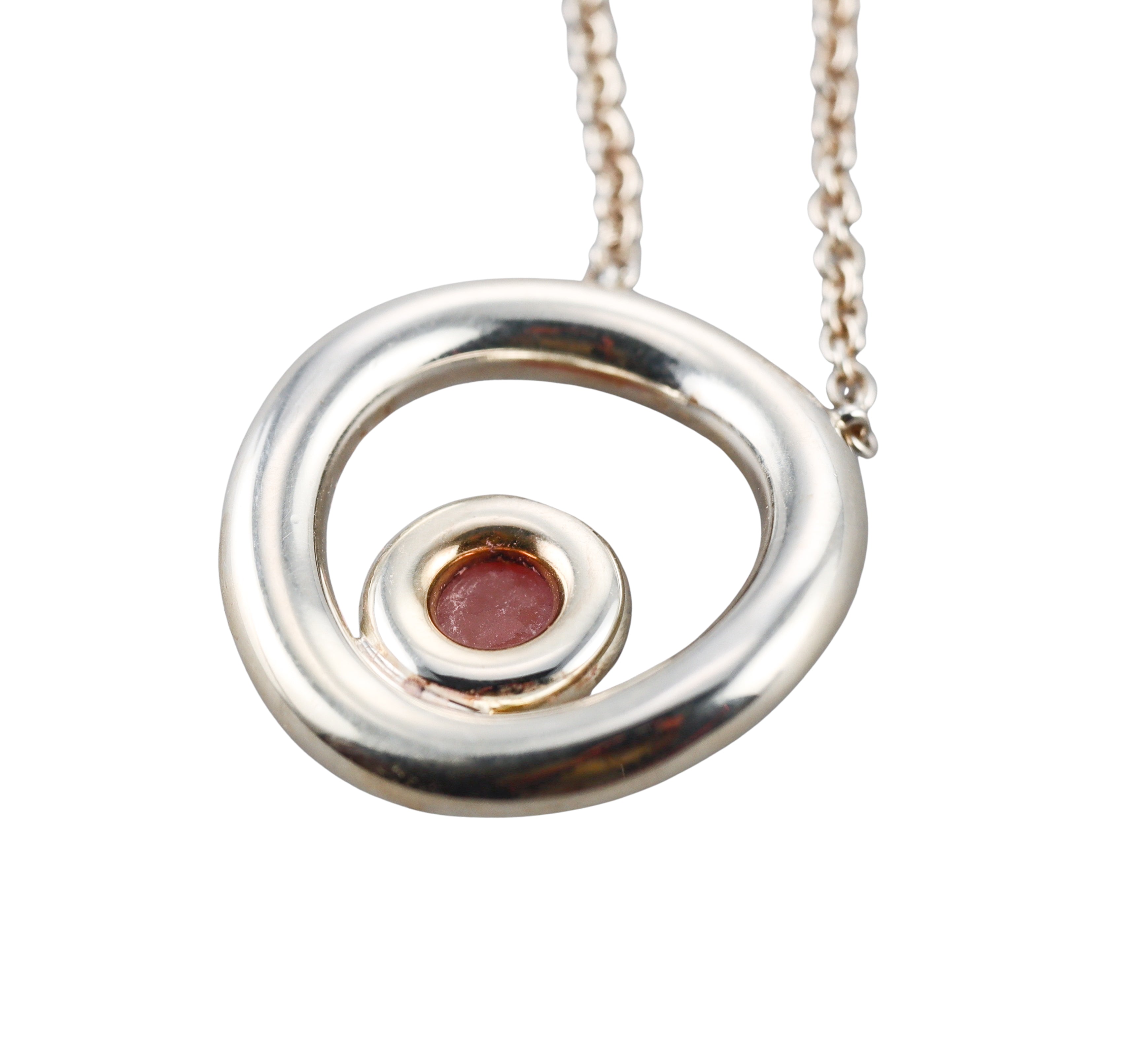 Idole de Christofle Sterling Silver Rhodocrosite Pendant Necklace 6762405