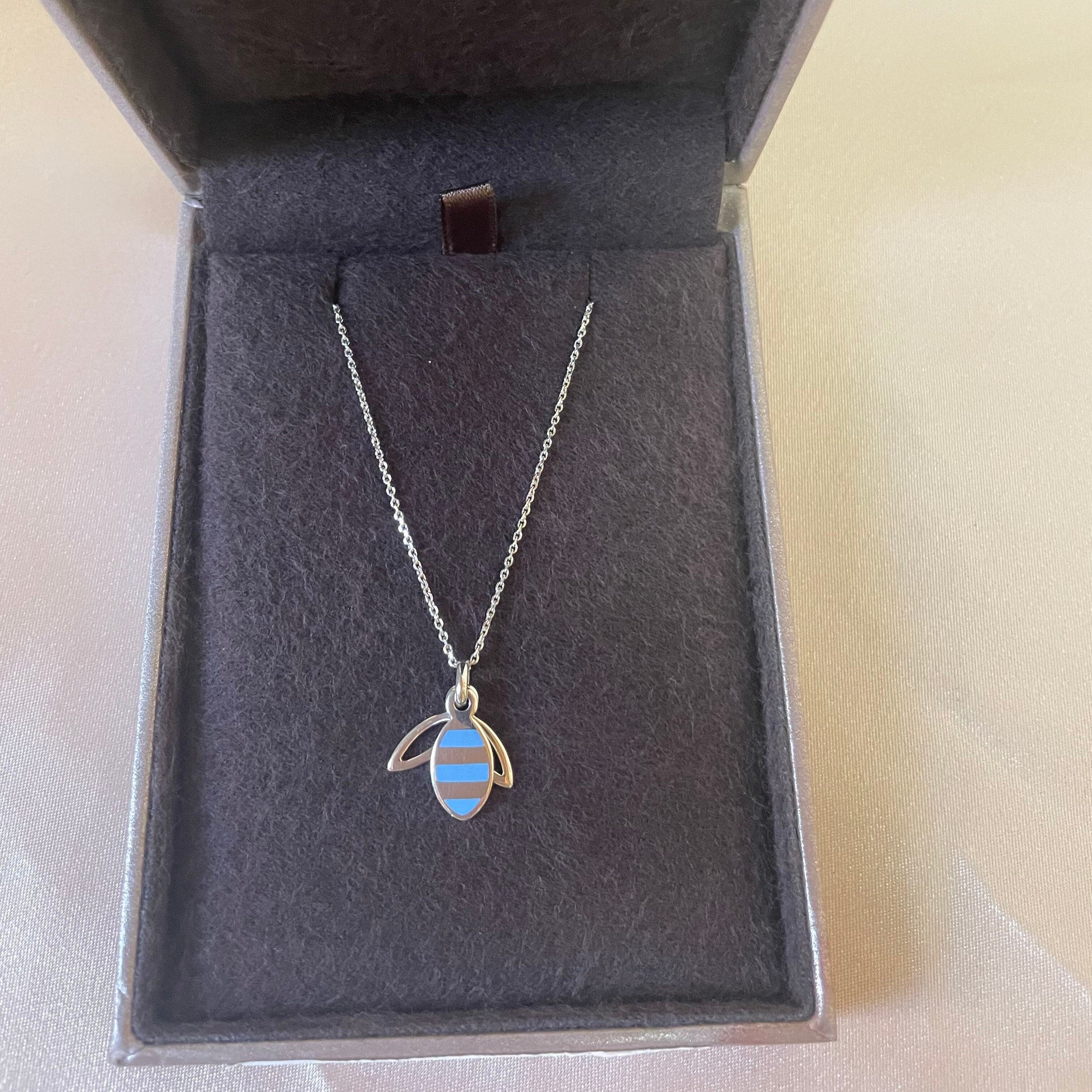 Christofle BeeBee Sterling Silver Blue Enamel Pendant Necklace