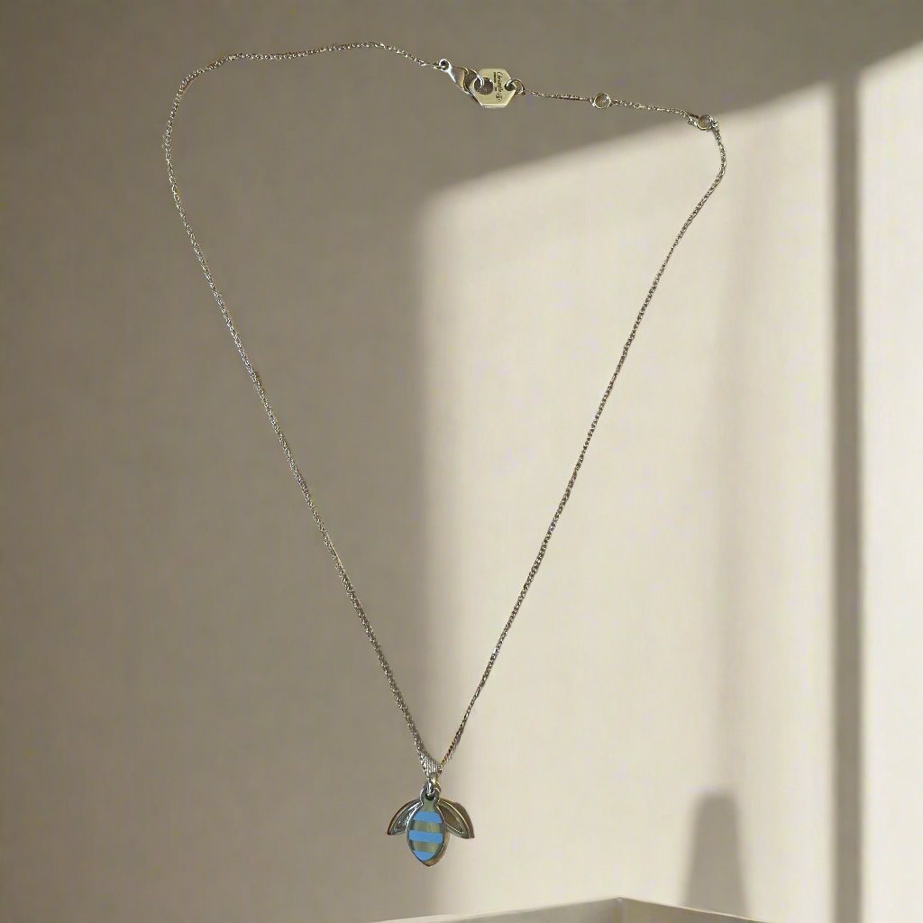 Christofle BeeBee Sterling Silver Blue Enamel Pendant Necklace