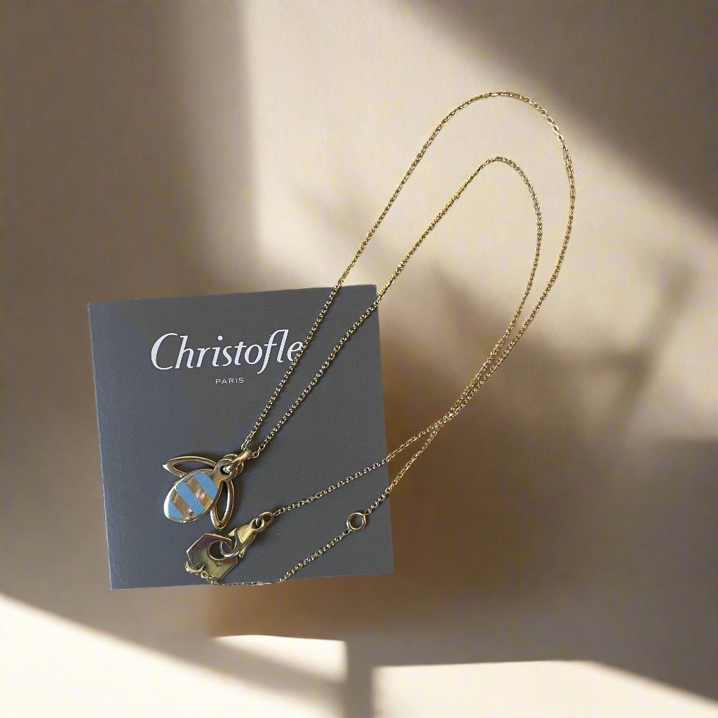 Christofle BeeBee Sterling Silver Blue Enamel Pendant Necklace