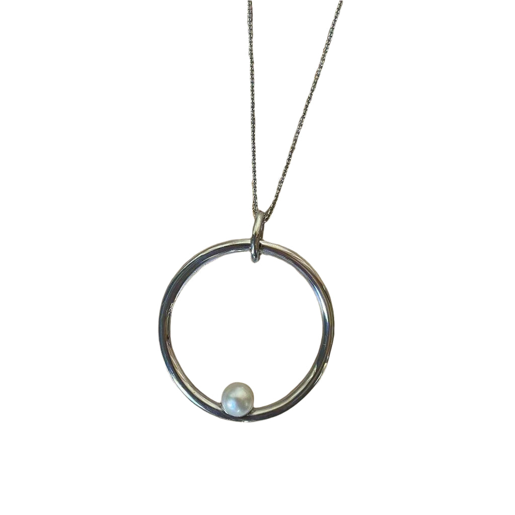 Christofle Sterling Silver Pearl Large Pendant Necklace