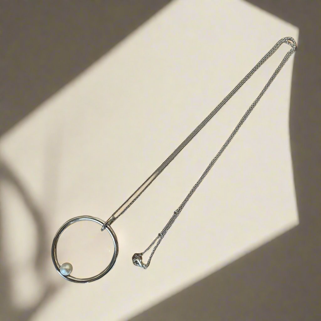 Christofle Sterling Silver Pearl Large Pendant Necklace