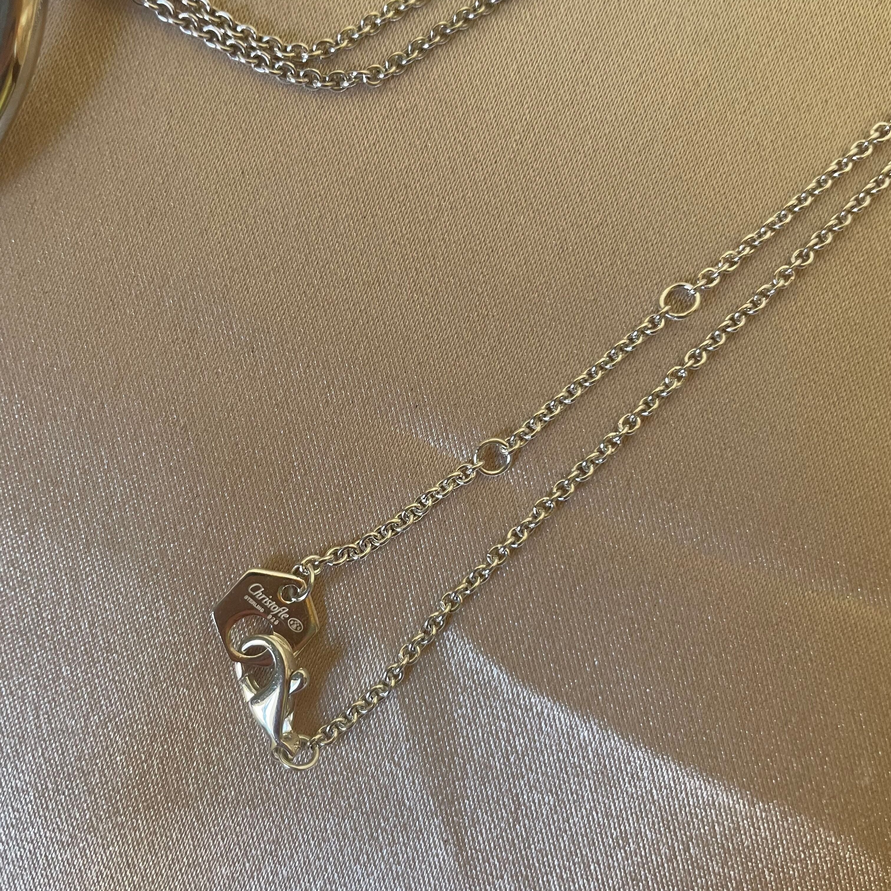 Christofle Sterling Silver Pearl Large Pendant Necklace