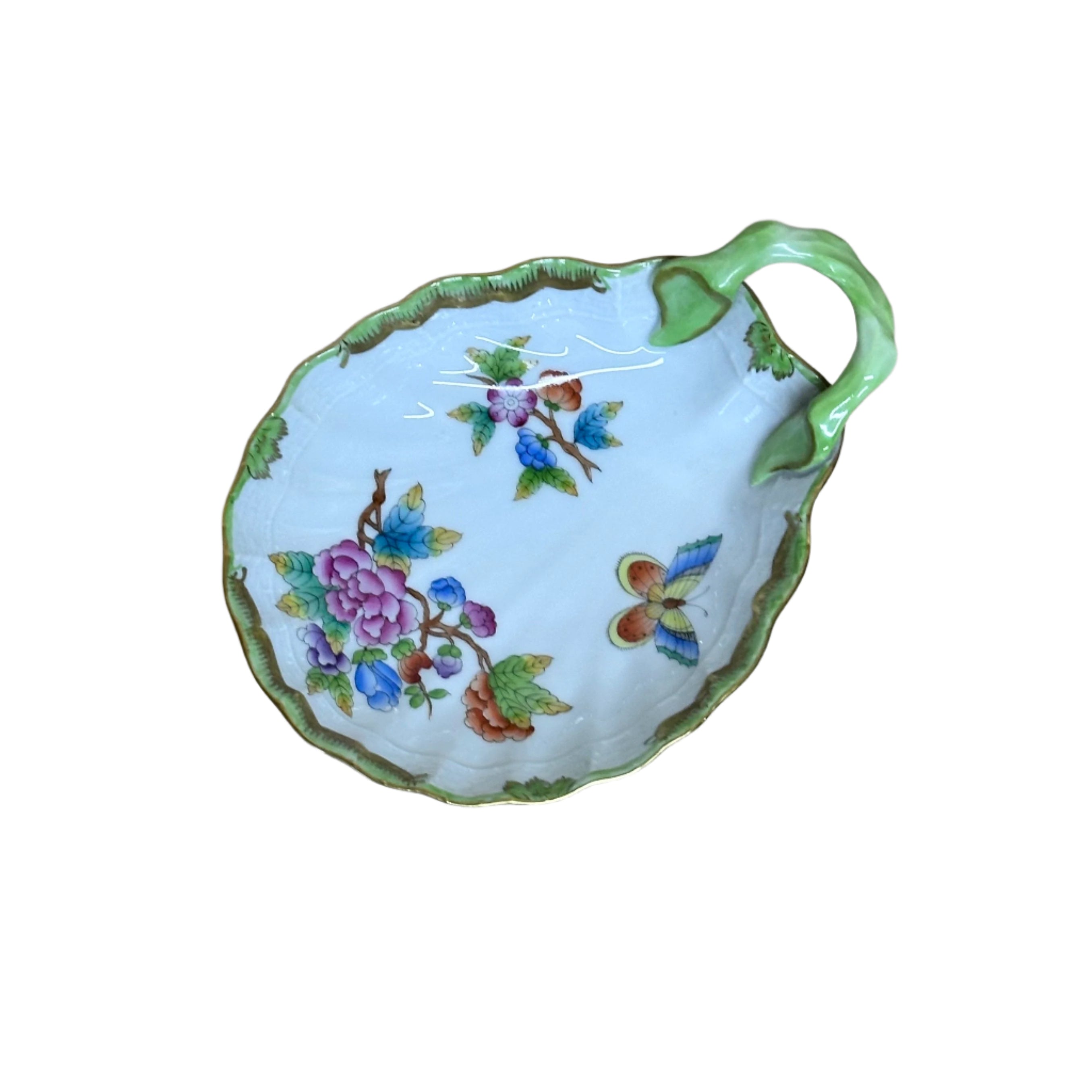 Herend Porcelain Bon Bon Queen Victoria Shell Handled Dish 335/BO