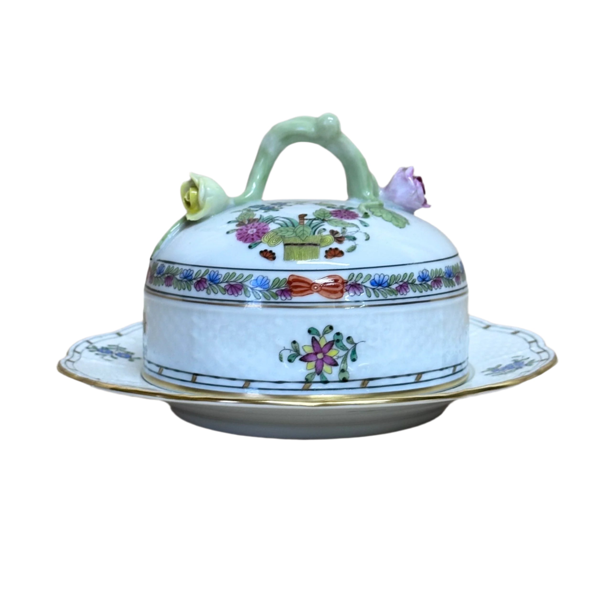 Herend Indian Basket Round Covered Butter Dish 393/FD