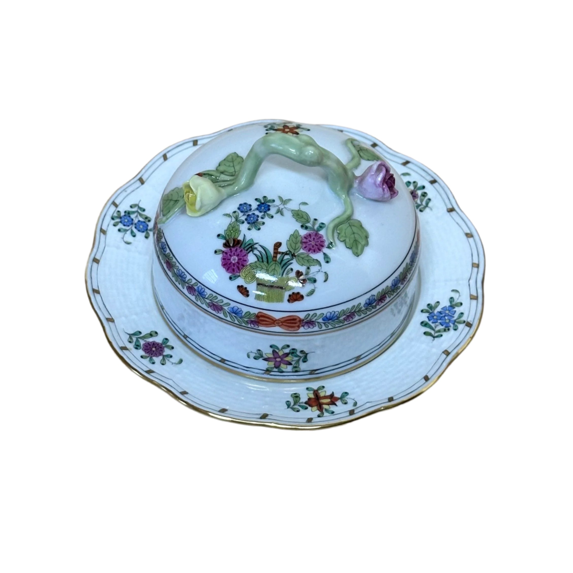 Herend Indian Basket Round Covered Butter Dish 393/FD