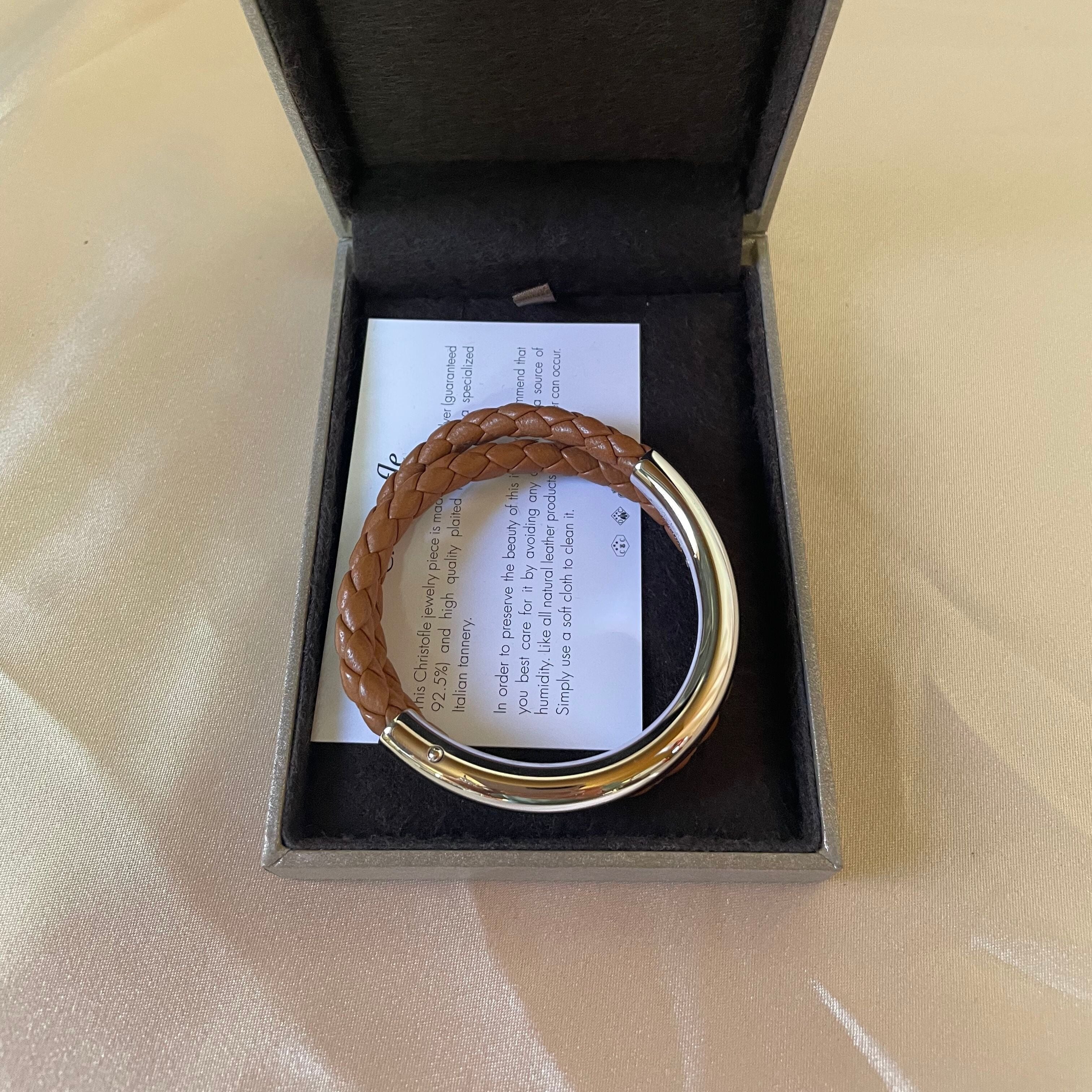 Christofle Sterling Silver Duo Complice Brown Leather Bracelet