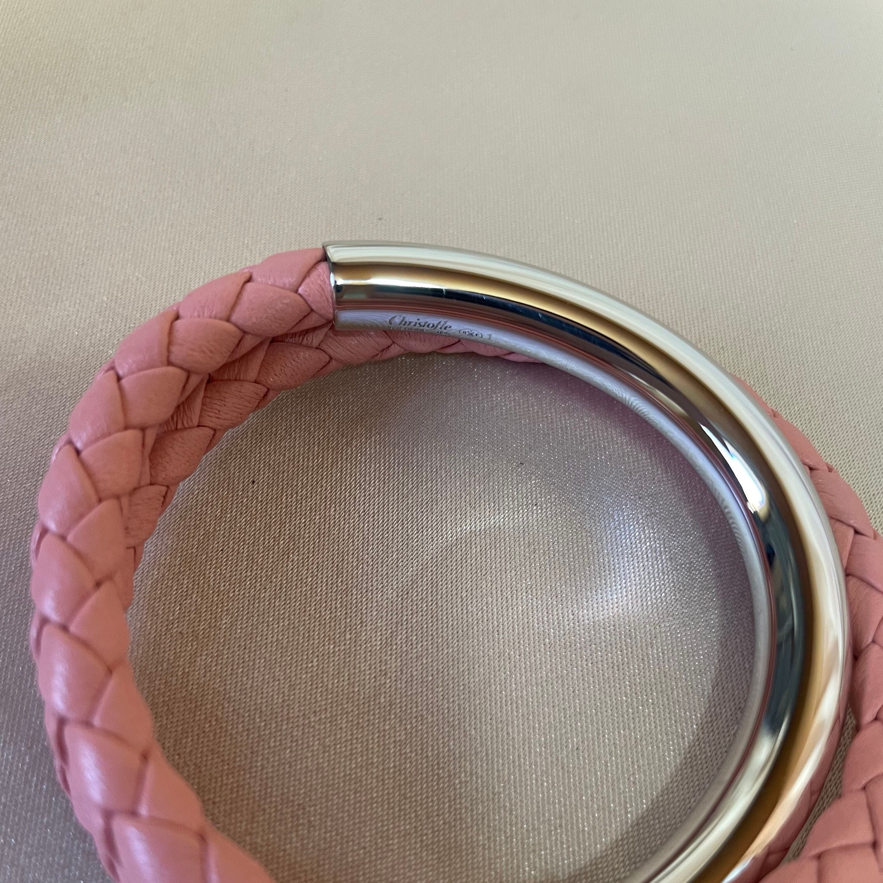 Christofle Sterling Silver Duo Complice Pink Leather Bracelet