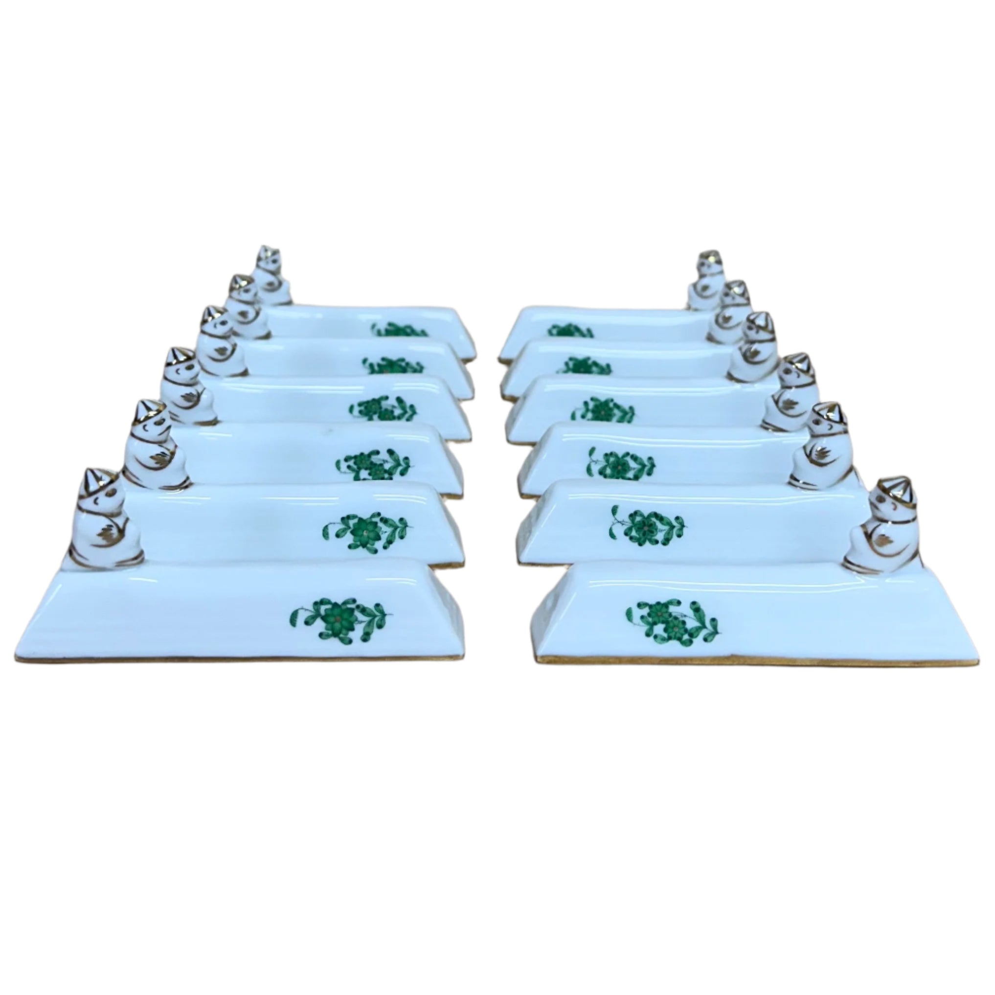 Set of 12 Herend Chinese Bouquet Green Knife Rest 8044/C-AV