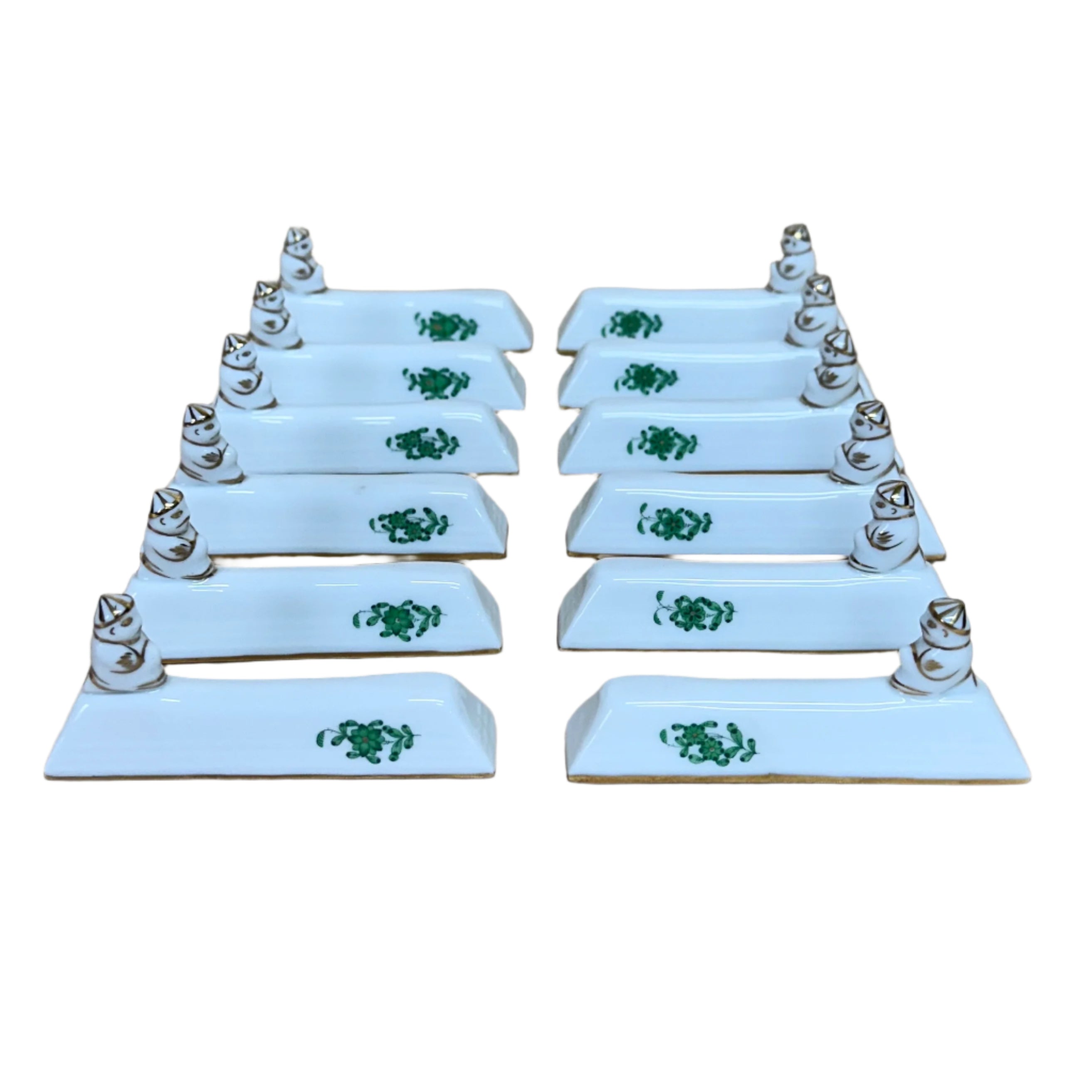 Set of 12 Herend Chinese Bouquet Green Knife Rest 8044/C-AV
