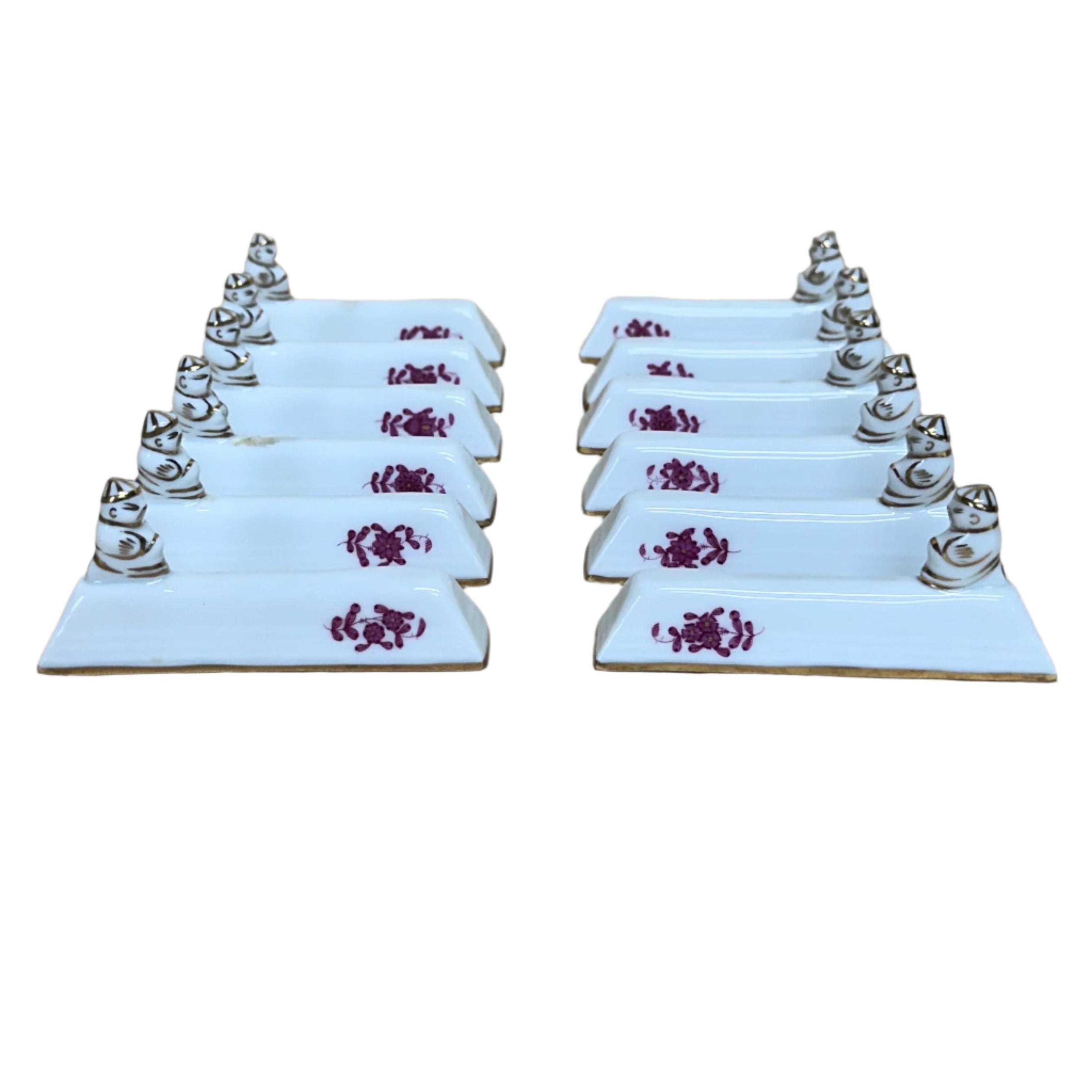 Set of 12 Herend Chinese Bouquet Raspberry Knife Rest 8044/C-AP