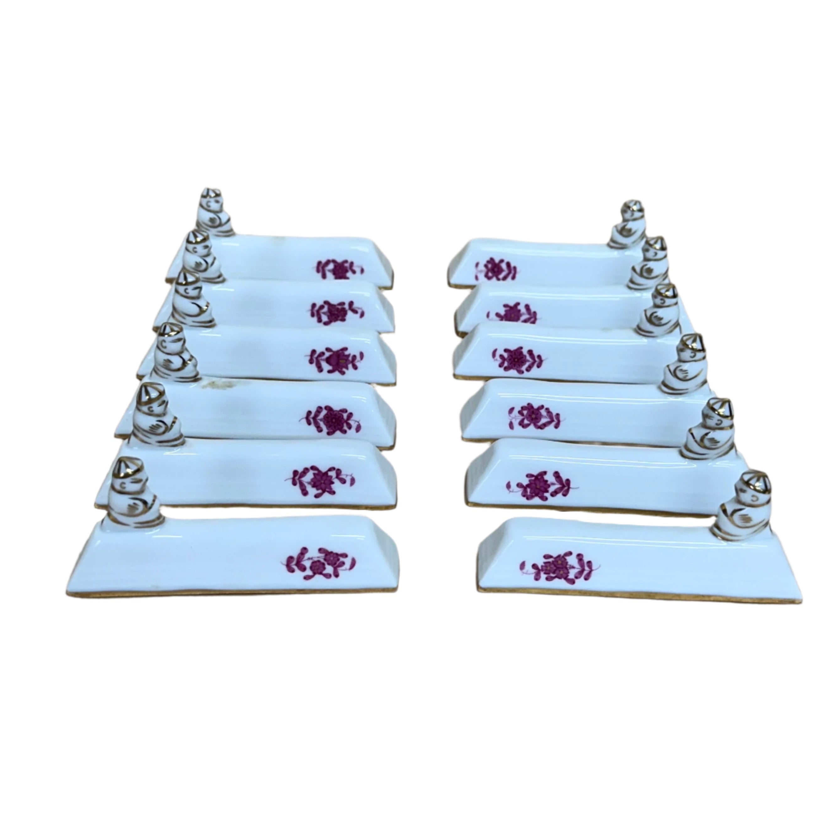 Set of 12 Herend Chinese Bouquet Raspberry Knife Rest 8044/C-AP