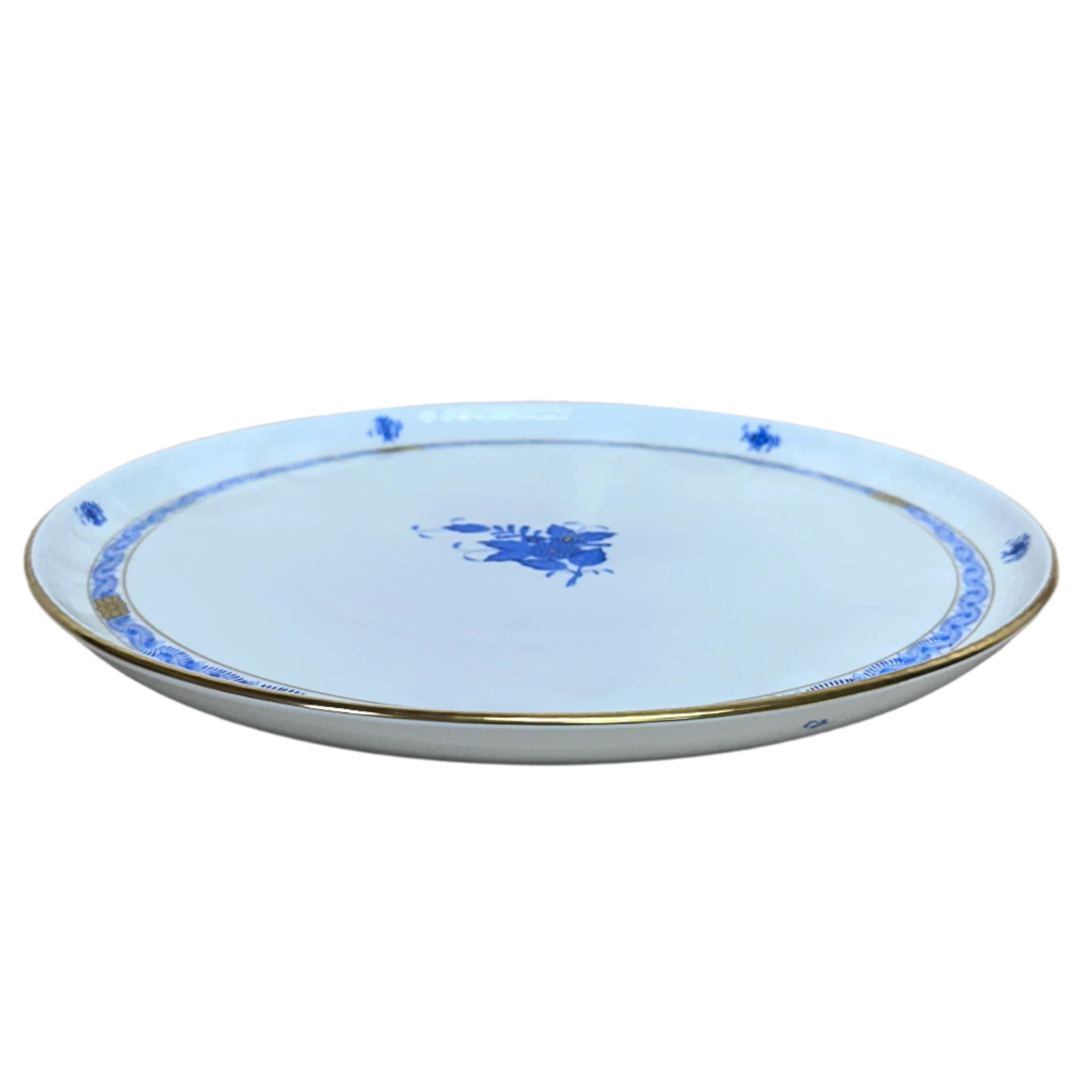 Herend Porcelain Chinese Bouquet Gold Blue Round Service Plate Platter Tray 438-0-00/AB