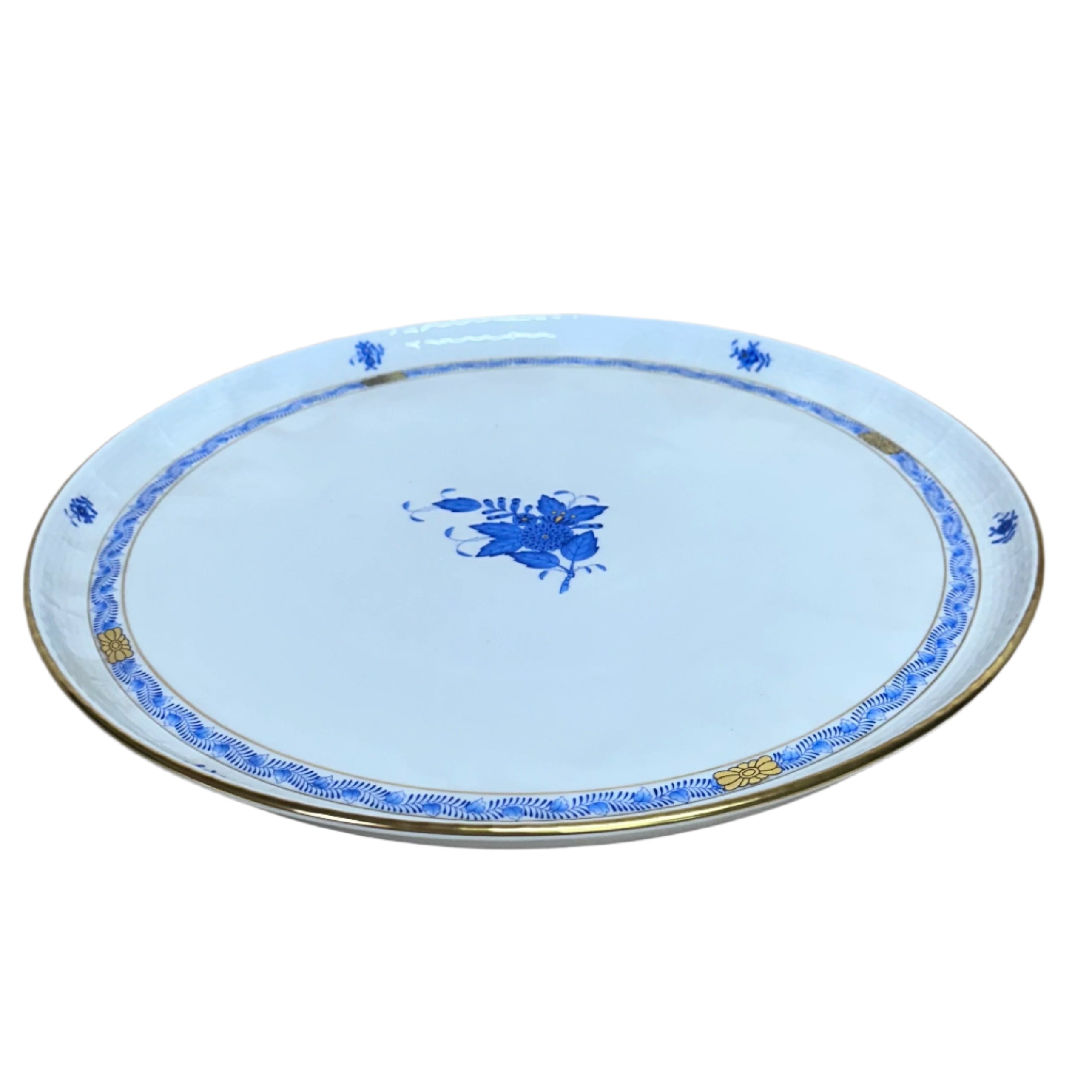 Herend Porcelain Chinese Bouquet Gold Blue Round Service Plate Platter Tray 438-0-00/AB
