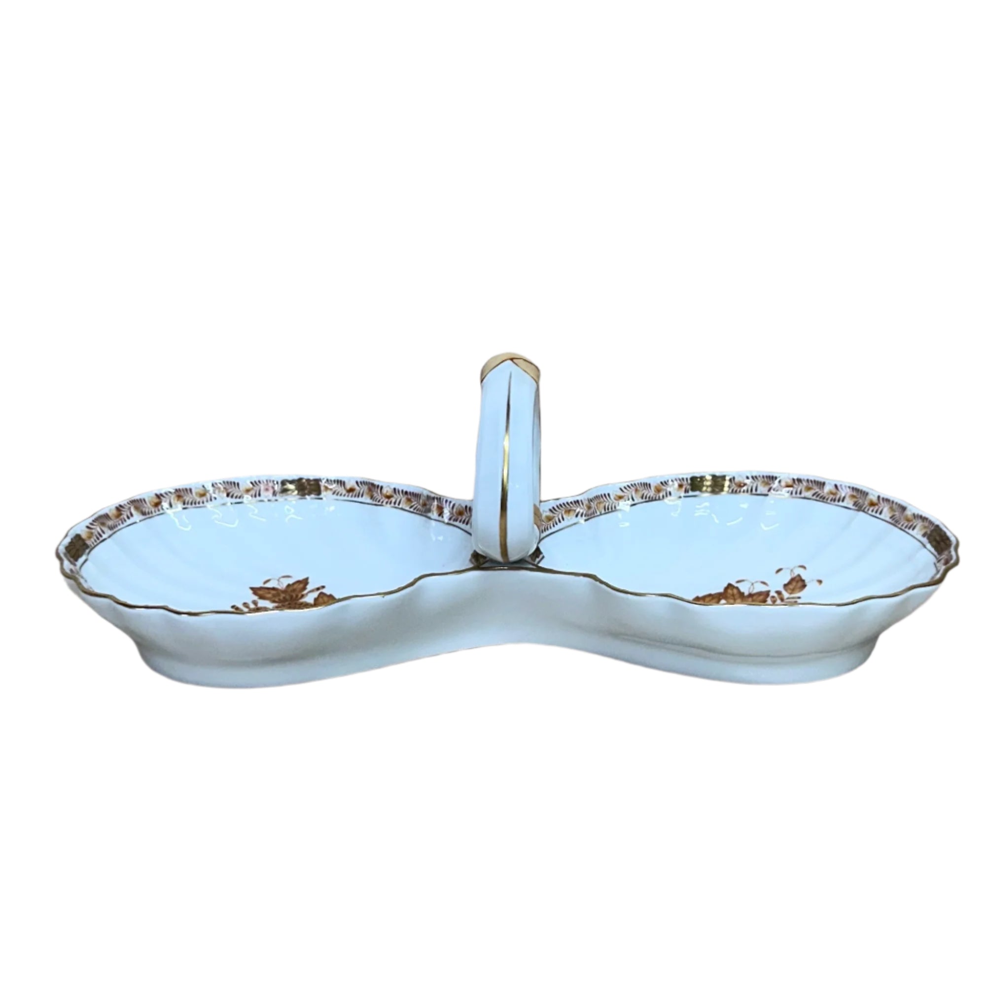 Herend Indian Basket Porcelain Double Shell Handled Dish 7530/AM