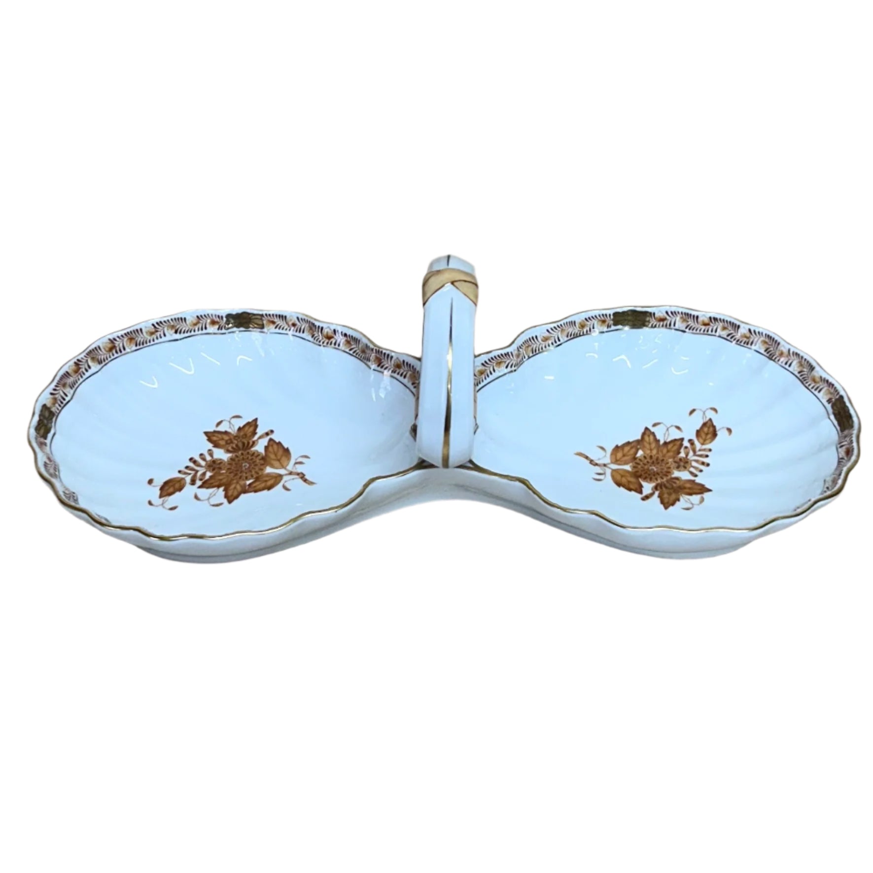 Herend Indian Basket Porcelain Double Shell Handled Dish 7530/AM